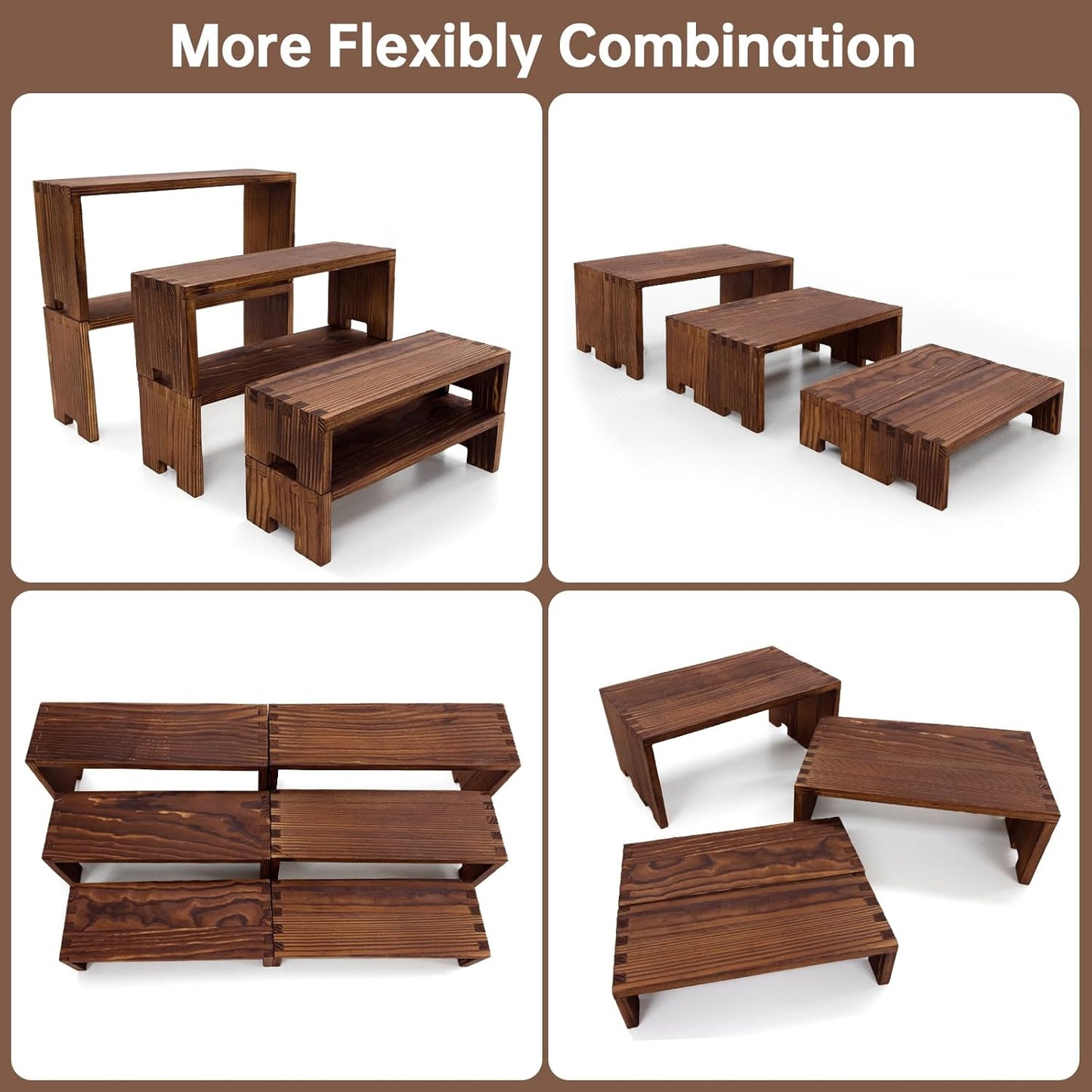 Display Wood Risers Wooden Stand 3 Tier 4 Set 12 Pieces Tiered Desert Wooden Stands Decorative Rectangular Display Cupcake Stands Cologne Perfume Racks(Brown)