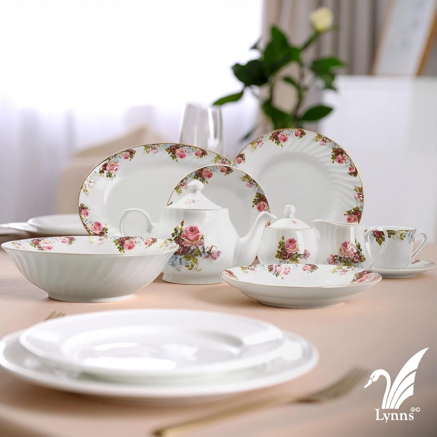 Lynns Paradise Philomena 14-Inch Oval Platter, Set of 2, Pink; Heavy Duty; Chip Resistant; Lead and Cadmium Free; Freezer to Oven Safe up to 500°F