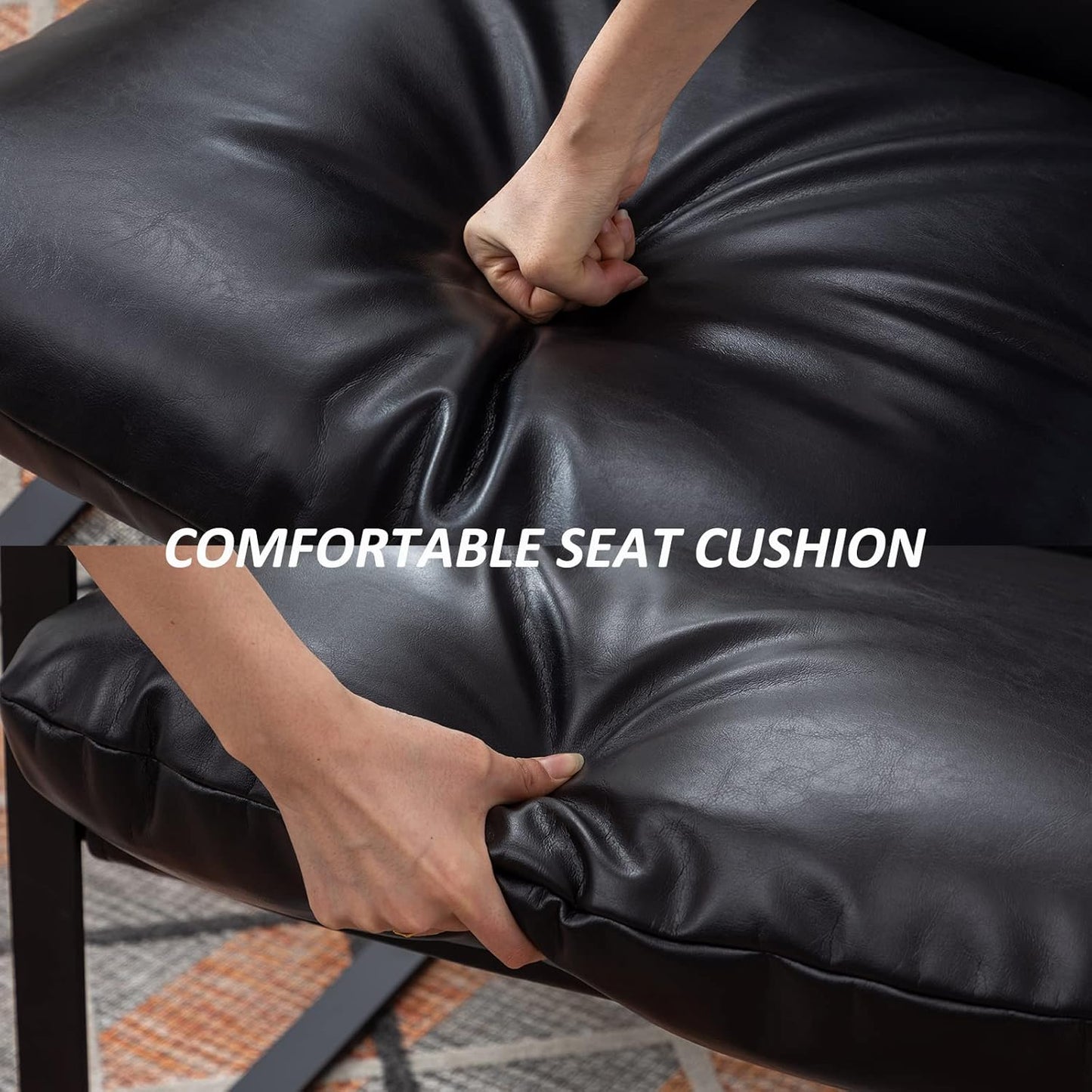 DUOMAY Mid-Century Accent Chair Armchair, Comfy PU Leather Leisure Chair Lazy Chair with Metal Leg for Living Room Bedroom Office Apartment, Black