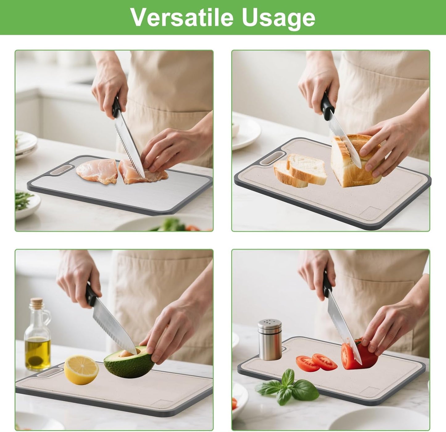 2IN1 Titanium Cutting Boards for Kitchen,Metal Cutting Boards With Pure Titanium and Wheat Straw PP,Double Sided Chopping Board with Juice Groove Dishwasher Safe Easy to Clean Non Toxic 15"X10"