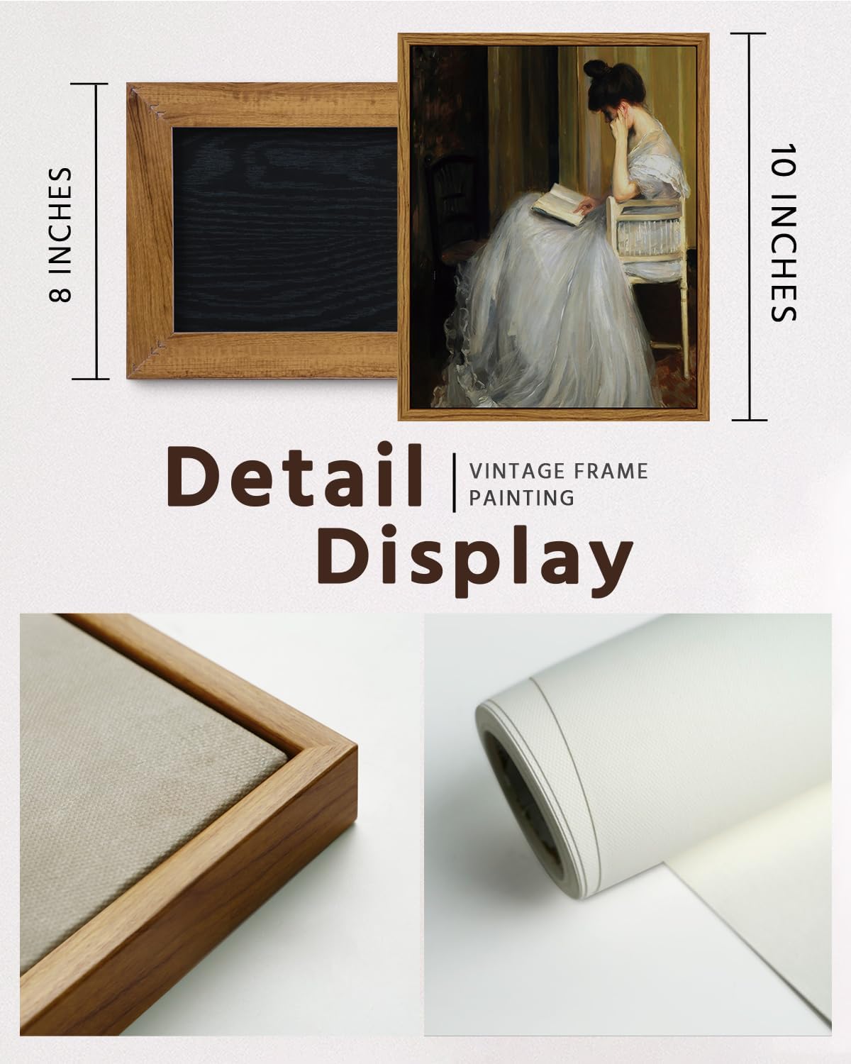 VIYYIEA Framed Canvas Wall Art Home Decor Portrait Art for Living Room Women Reading Pictures Bedroom Bathroom Wall Decor Mid Century Lady Oil Painting Room Decor Vintage Prints Aesthetic 8x10in