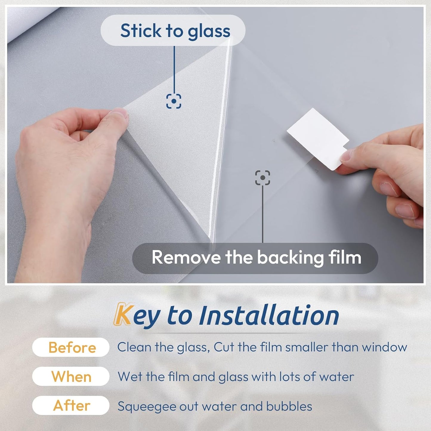 rabbitgoo Window Privacy Film, Frosted Glass Window Clings, Static Cling UV Heat Blocking Door Stickers for Home Bathroom, Removable Indoor Decal Coverings Day and Night, Pure, 35.4 x 118.1 Inches