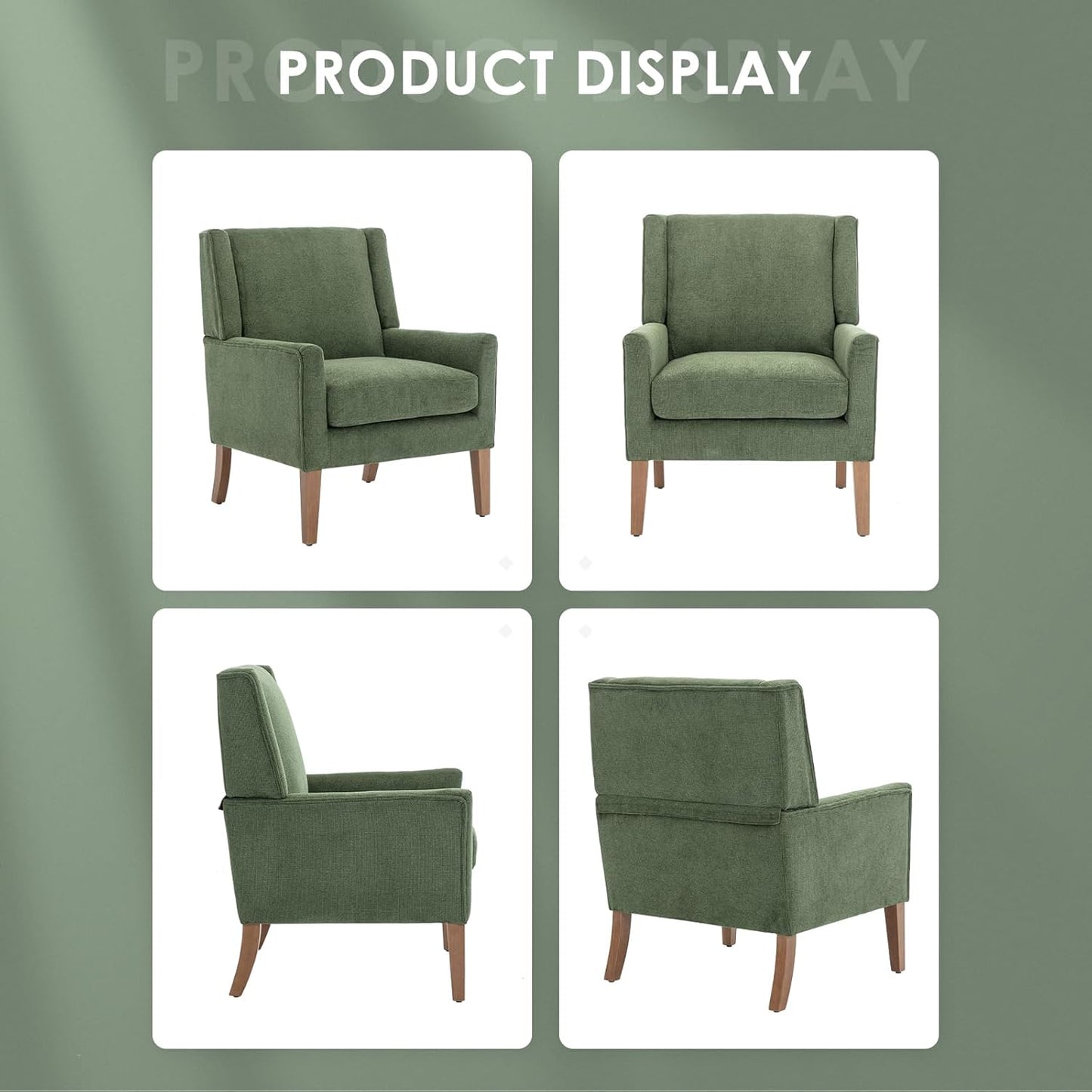 COLAMY Modern Wingback Living Room Chair Set of 2, Upholstered Fabric Accent Armchair, Single Sofa Chair with Lounge Seat and Wood Legs for Bedroom/Office/Reading Spaces, Green