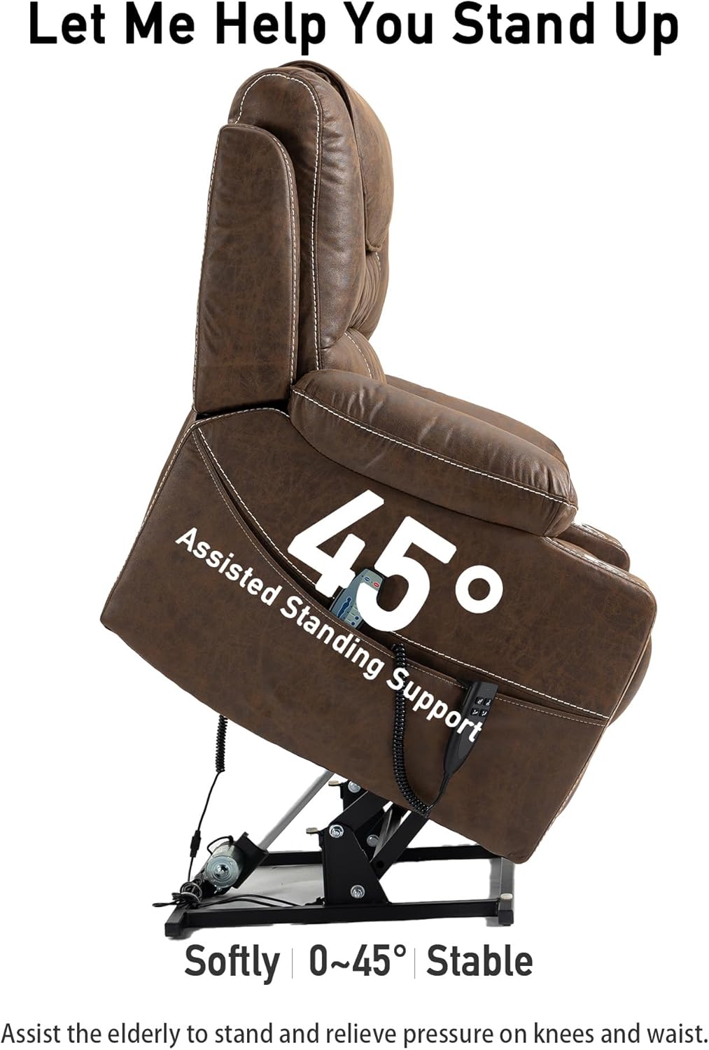 Large Power Lift Chairs Recliners for Elderly with Heated and Massage, Upgraded Dual Motor Lay Flat Recliners, 25in Extra Wide Seat, Cup Holder, Side Pocket…, Brown/Breathing Leather