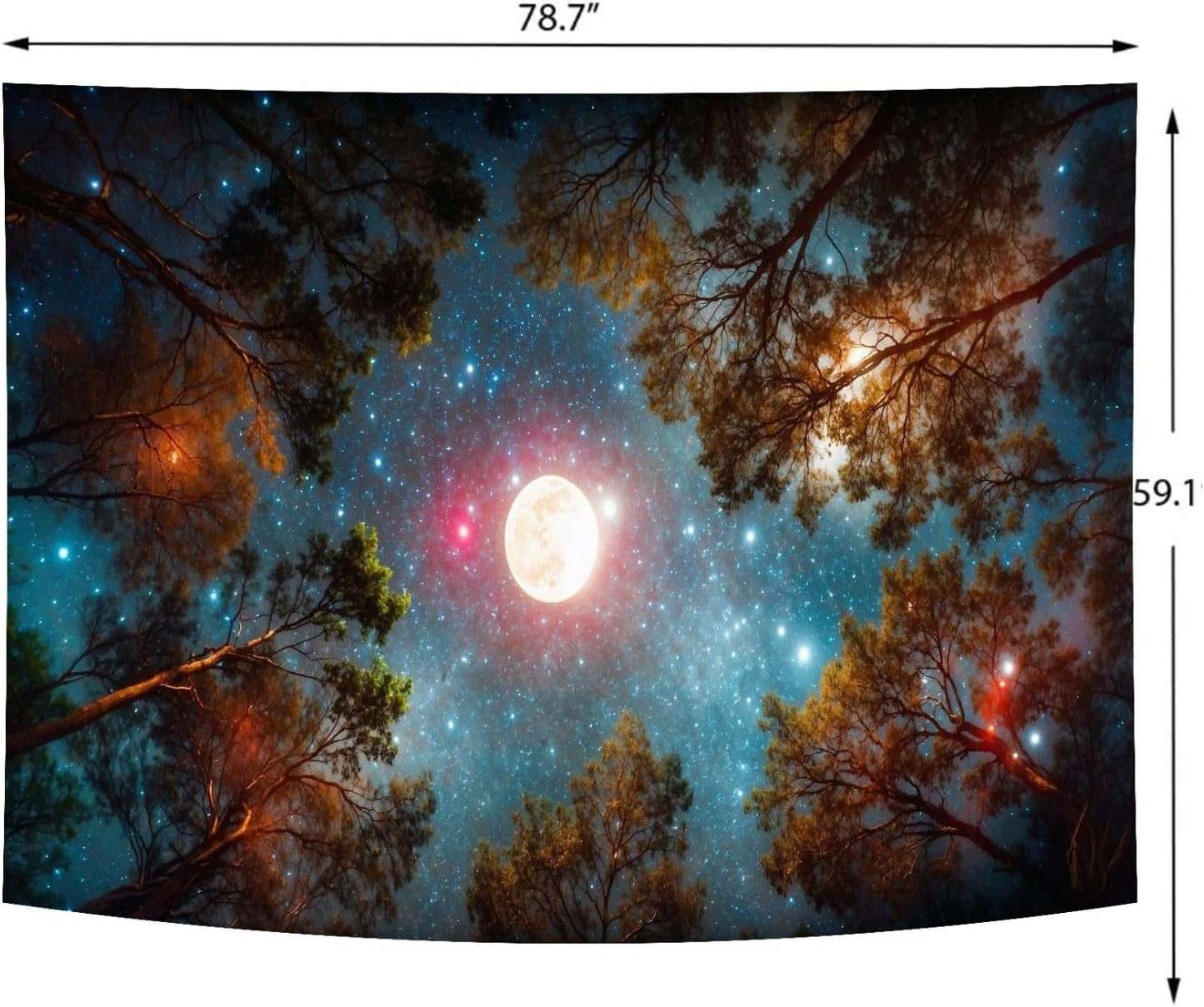 Delur Forest Tapestry Galaxy Moon Stars Night Space Starry Sky Wall Hanging Tapestry Aesthetic Tree Nature Landscape Psychedelic Headboard for Bedroom Living Room Home Decor (59.1" x 78.7")