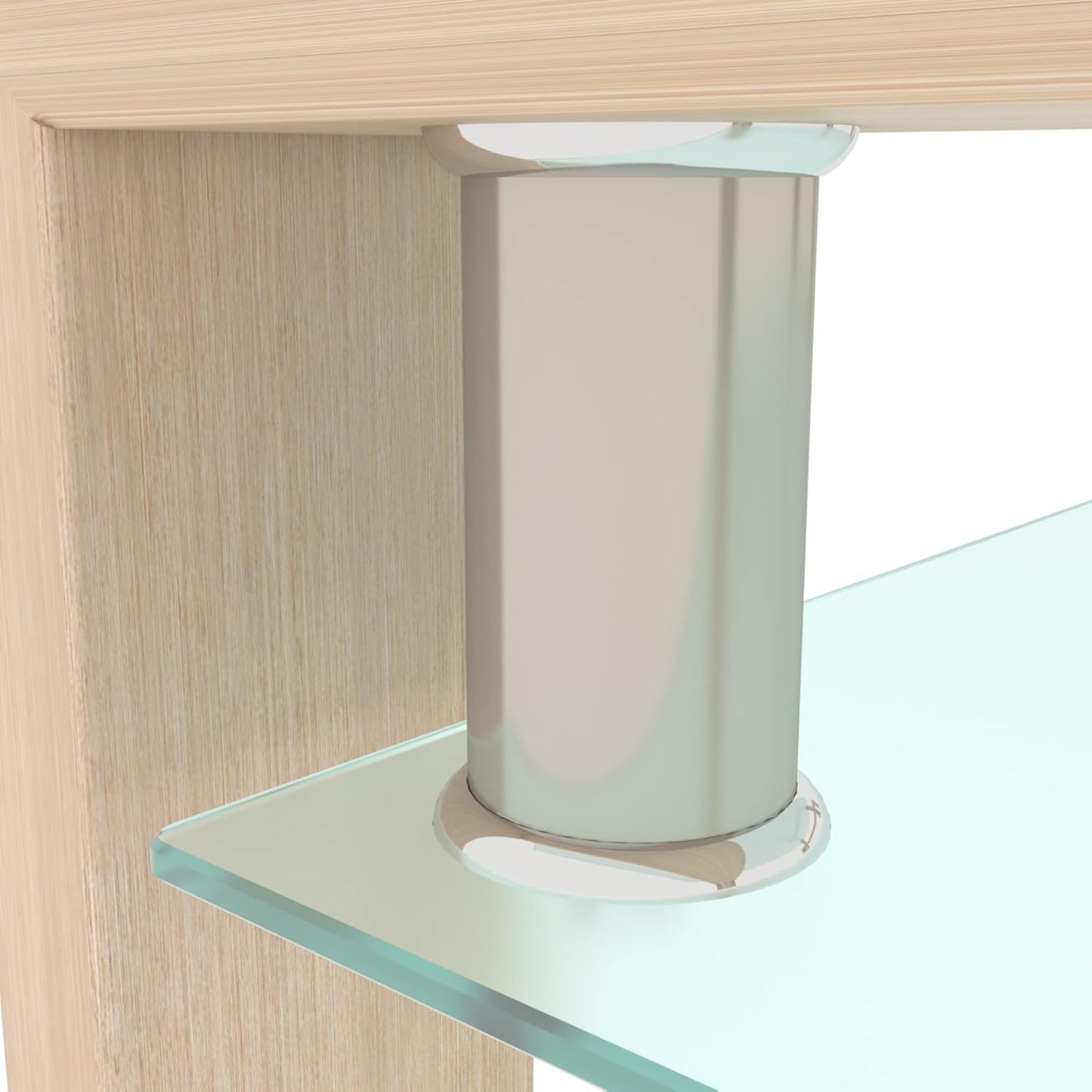 Glass Coffee Table Rectangle Living Room Center Table, 39inch Transparent Tempered Glass Tabletop and Beige Wood Grain Metal Legs, Beige + Clear Glass