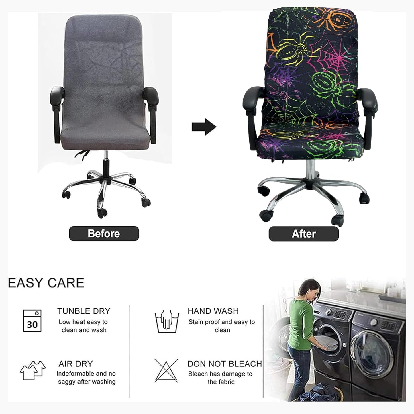 Halloween Office Chair CoversHorror Bloody Handprints Footprints on White Horror Theme Print Stretchable Slipcover for Modern Simplism Style High Back Boss Chair(No Chair) (Halloween06, M)…