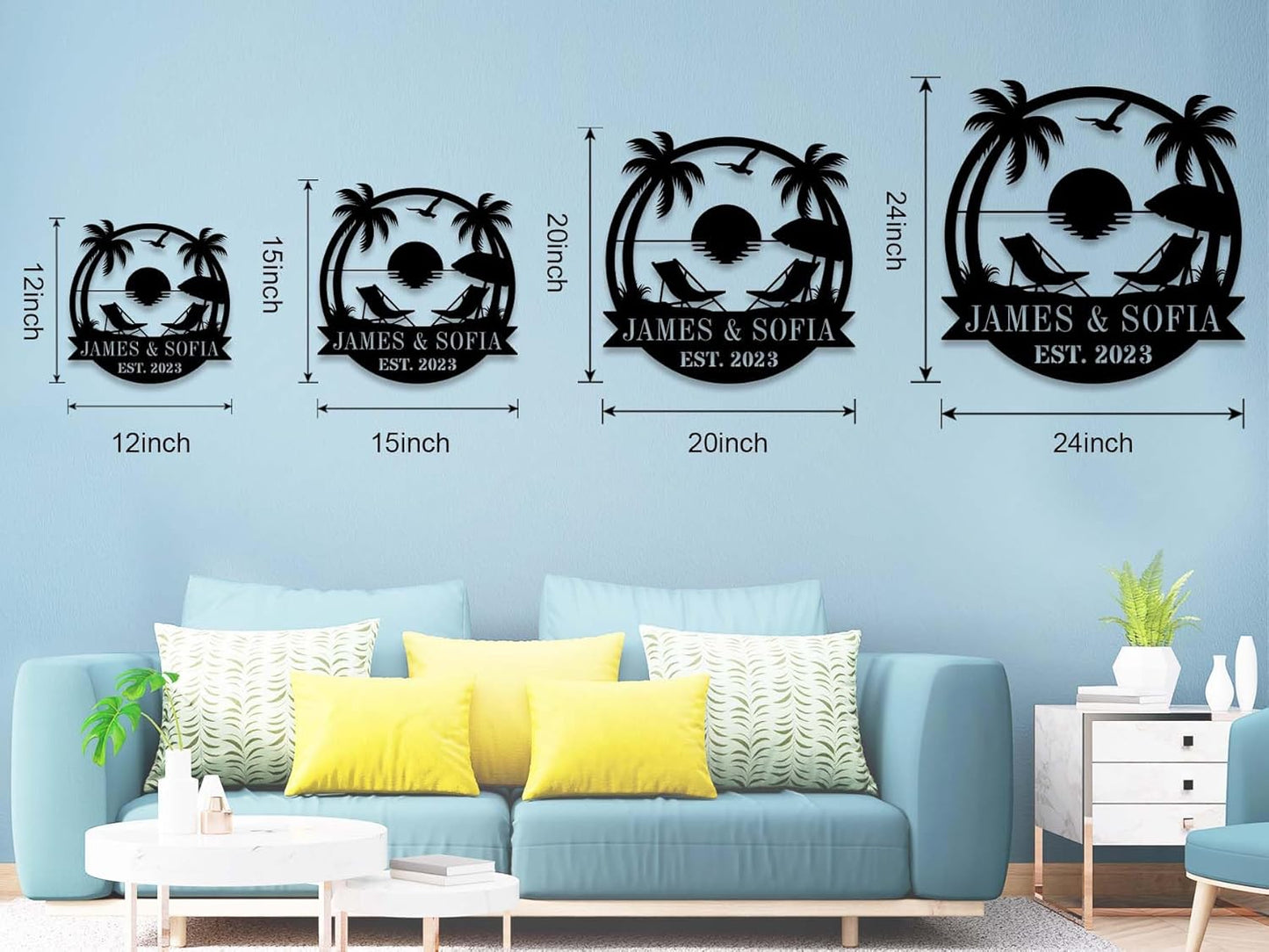 Personalized Beach Metal Monogram Sign, Custom Palm Trees Metal Name Sign, Outdoor Metal Family Name Sign, Custom Last Name Sign, Beach Coastal House Decor