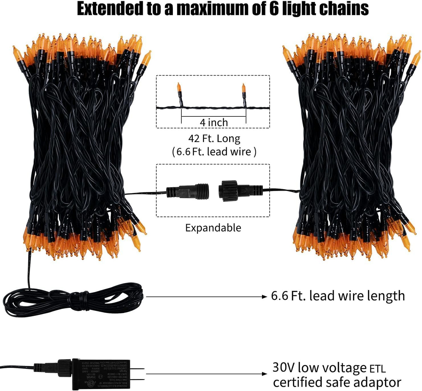 2Pack Orange Outdoor Halloween Lights, 39Feet 100 LED Mini Lights with 8 Lighting Modes, Connectable Halloween String Light Plug in for Garden Patio Haunted House Ghost Holiday Lighting Decoration