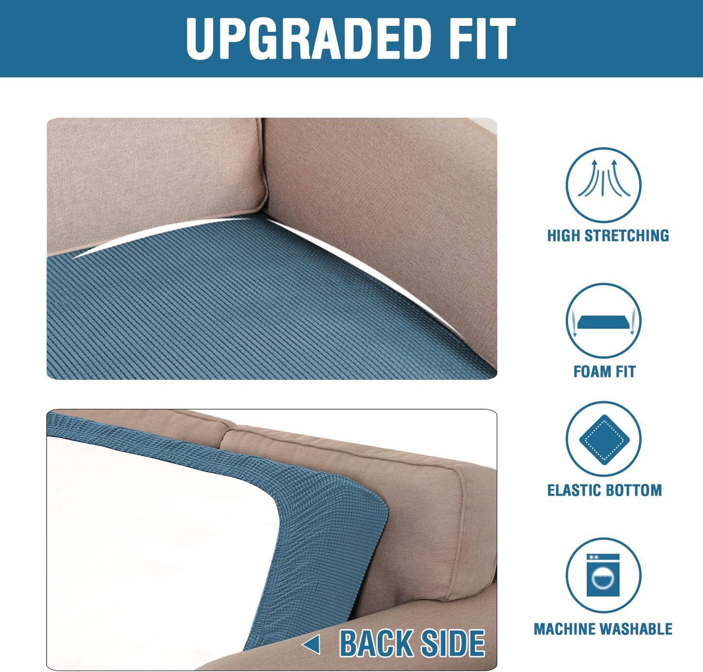 H.VERSAILTEX Super Stretch Individual Seat Cushion Covers Sofa Covers Couch Cushion Covers Slipcover Sets Thick Jacquard Textured Twill Fabric (1 Piece Loveseat Cushion Cover, Dusty Blue)