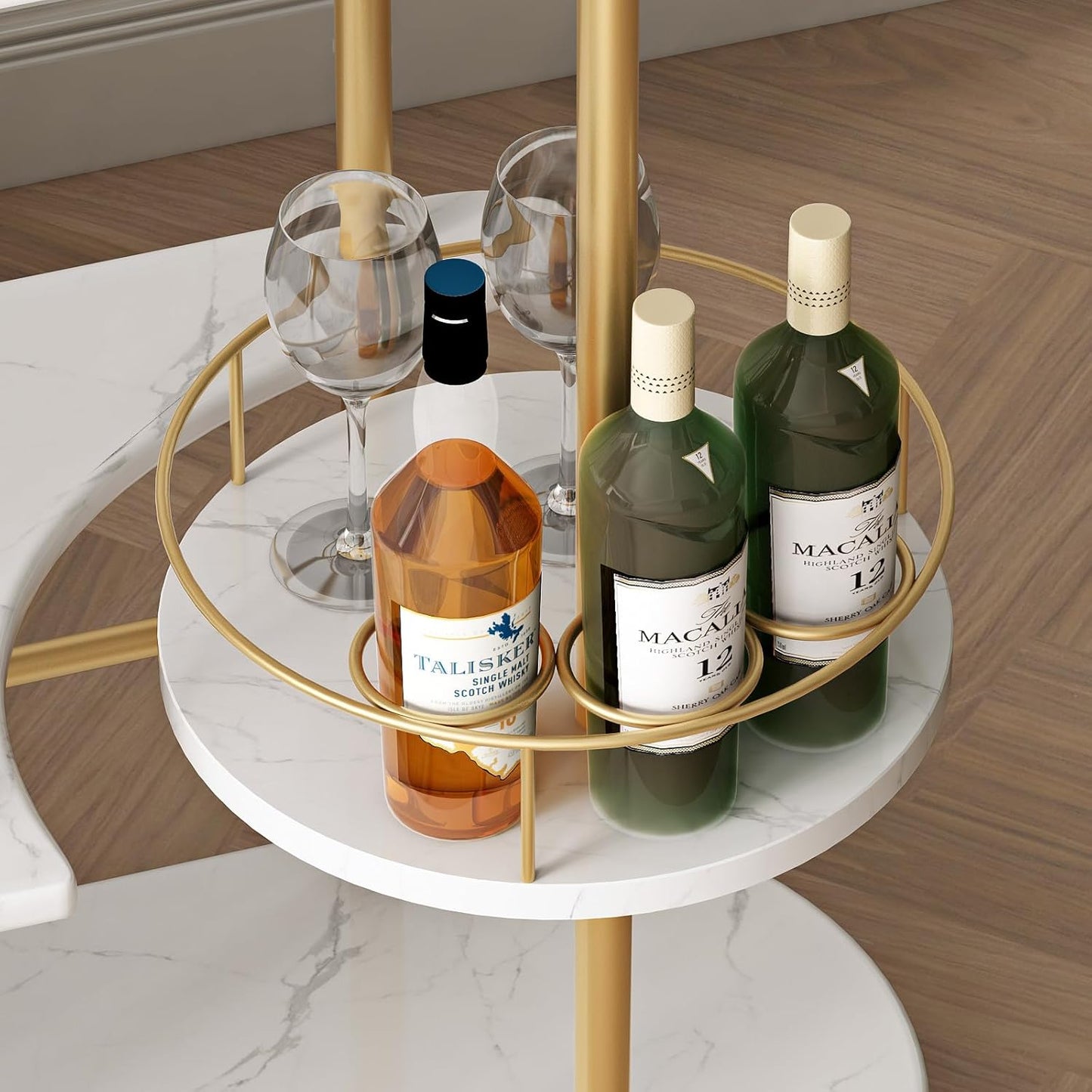 3 Tier Gold Bar Carts for Home Bar Serving Cart with Wheels, Heavy Duty Bar Wine Cart with Storage Shelves, for The Living Room, Kitchen, Bar, Party