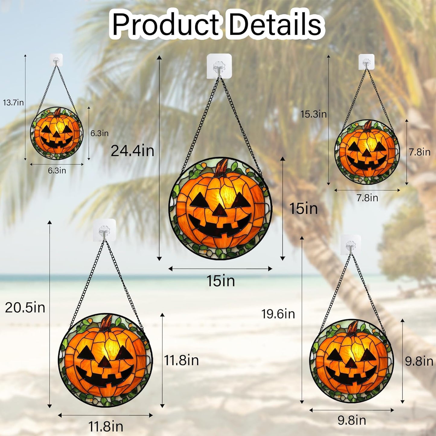 Stained Glass Window Hanging, Halloween Decorations Evil Pumpkin Suncatcher for Doors Garden Indoor Spooky Funny Orange Sun Catchers Gothic Decor Horror Gifts for Women Men Friend 7.8 in