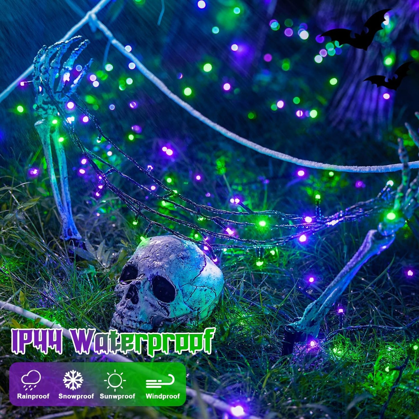 JMEXSUSS 200 LED Purple and Green Halloween Lights Plug in, 66ft Connectable Halloween String Lights,8 Modes Outdoor Waterproof Tree Light for Yard Outdoor Indoor Bedroom Garden Patio Decor