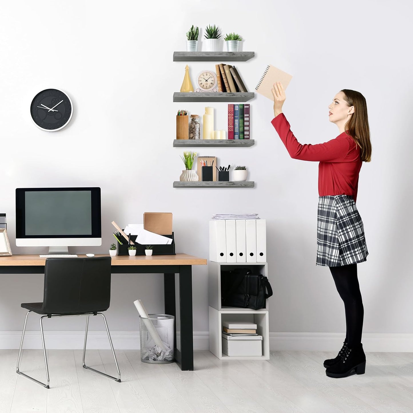 Sorbus Floating Shelves for Wall, Bathroom Shelves Wall Mounted for Kitchen, Bedroom, Living Room, Bathroom Storage, Over Toilet, Hanging Book Shelf for Wall Home Decor (Gray, 4 Pack)