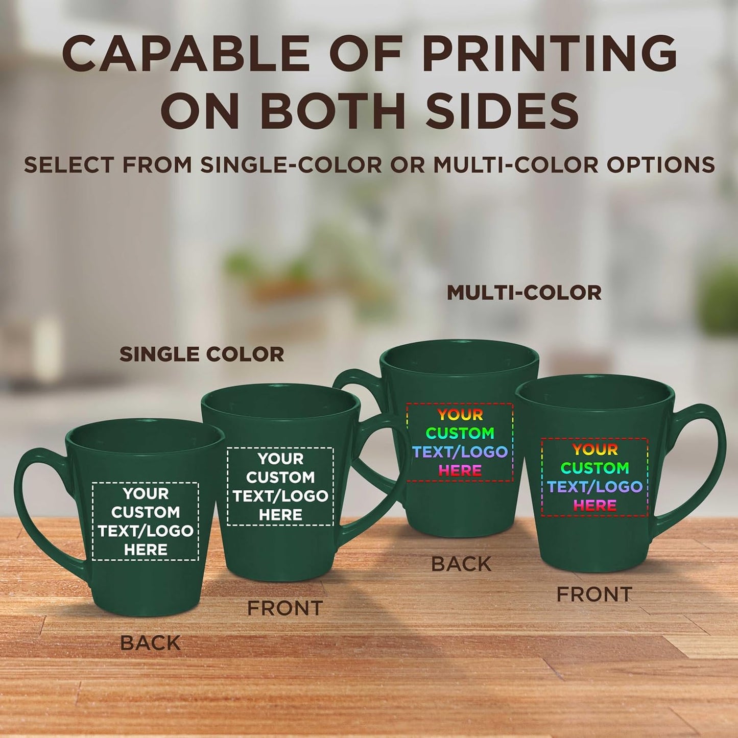 DISCOUNT PROMOS Custom Glossy Ceramic Latte Coffee Mug 12 oz. Set of 10, Personalized Bulk Pack - Perfect for Tea, Espresso, Cappuccino, Hot Cocoa - Green