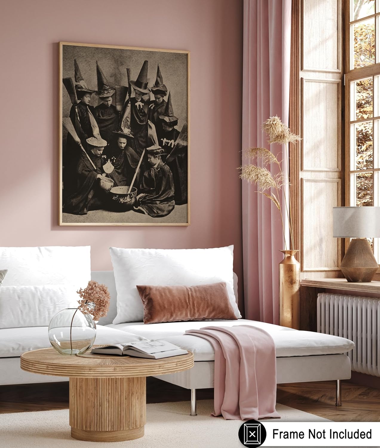 Poster Master Vintage Photograph Poster - Retro Halloween Print - Gift for Artist, Friend - Witches Cooking, Pointy Hats, Broomsticks, Black Magic - Wall Decor for Bedroom, 24x32 Unframed Wall Art