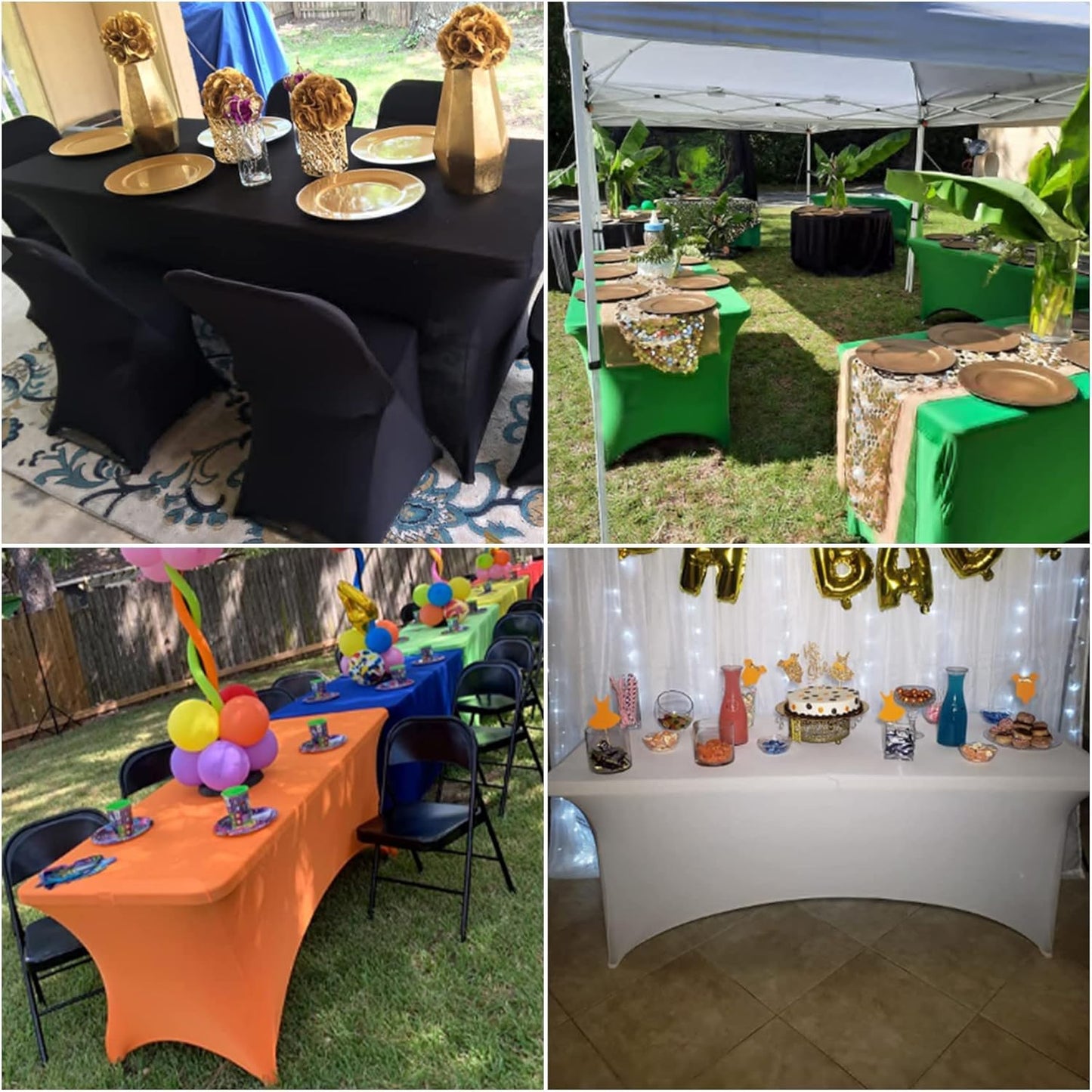 4Pack Spandex Waterproof Table Covers 6ft,Spandex 6ft Waterproof Table Cover for Party,Wedding, Banquet, and Events(Gold)