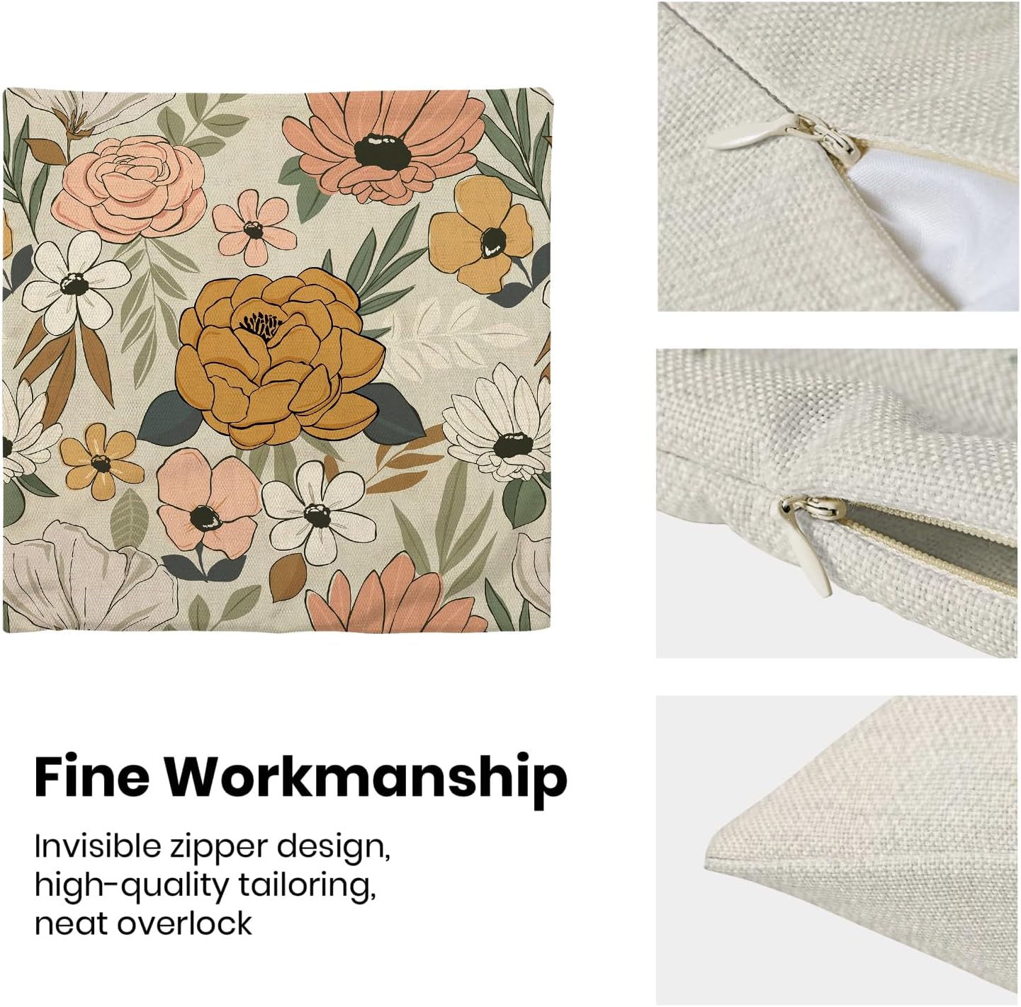 CXMEIFLY Spring Floral Pillow Covers 16 x 16 Inch Set of 2 for Vintage Mustard Yellow Pink Flowers Decor Throw Pillows Plant Cream Outdoor Decorative Cushion Cases for Couch Bed Decorations