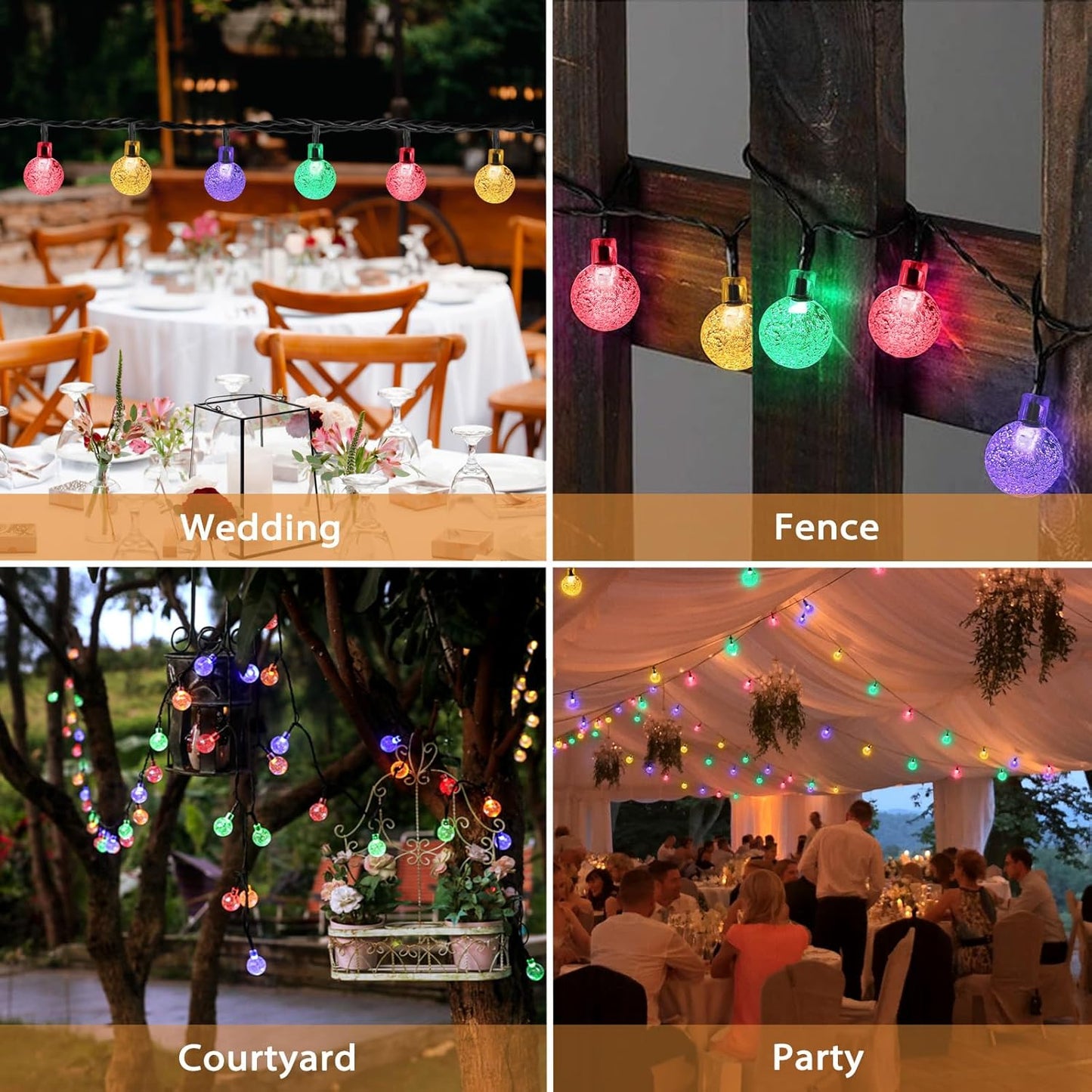 Outdoor Solar String Lights, 2x46FT 66LED 8Modes Crystal Color Solar Powered Christmas Fairy String Lights for Outside Yard Fence Easter Holiday Party Camping Porch Decor 2Pack(Multicolor)