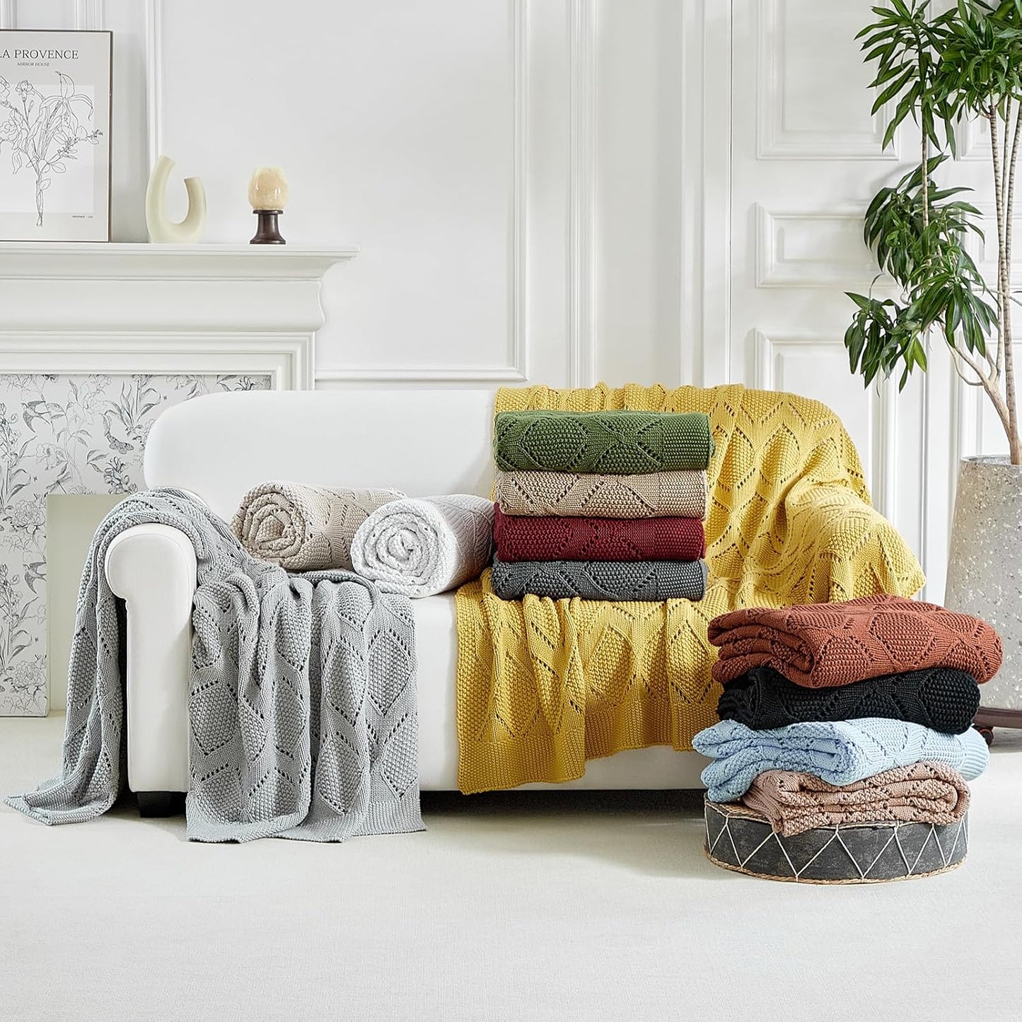 Longhui bedding Chunky Cotton Knit Throw Blanket for Couch, Sofa, Bed, or Chair, Decorative Breathable Fall Cable Knit Blanket 60 x 80 Inches, Large Olive Green