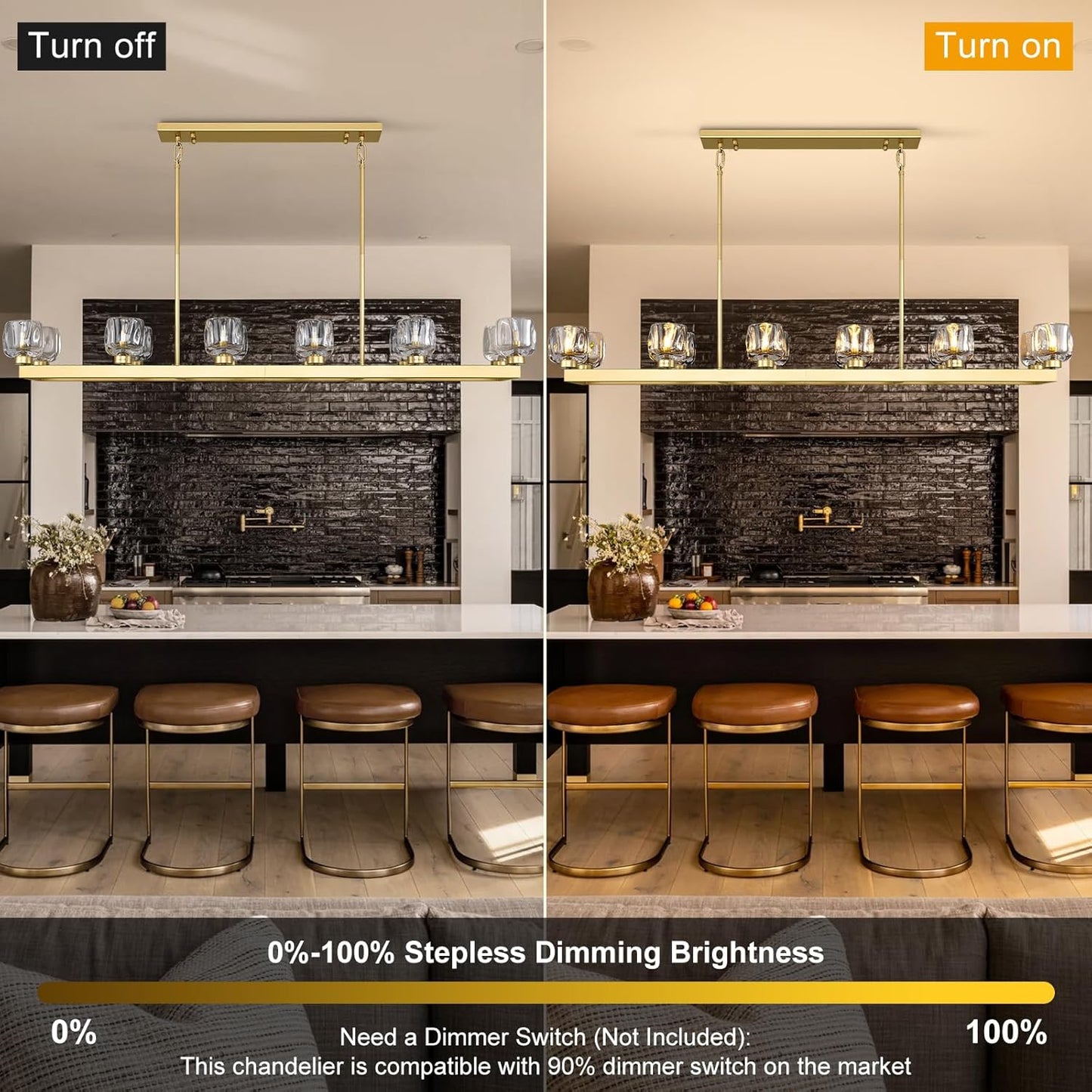 59 Inch Brass Rectangle Wagon Wheel Chandeliers, Gold Chandelier for Dining Room Over Table, Modern Crystal Long Chandelier, Farmhouse Large Linear Chandeliers for Kitchen Island