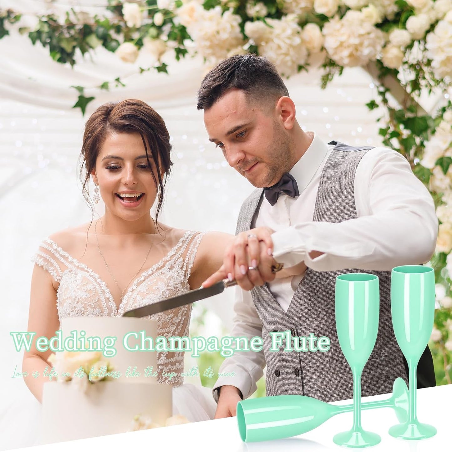 XUWAIDSGN Acrylic Champagne Flutes Toasting Glasses Unbreakable Mimosa Bar Reusable Wine Glasses Vintage Champagne Flutes Stemmed Drinking Cups 5.4 OZ for Christmas Birthday (24, Mint Green)