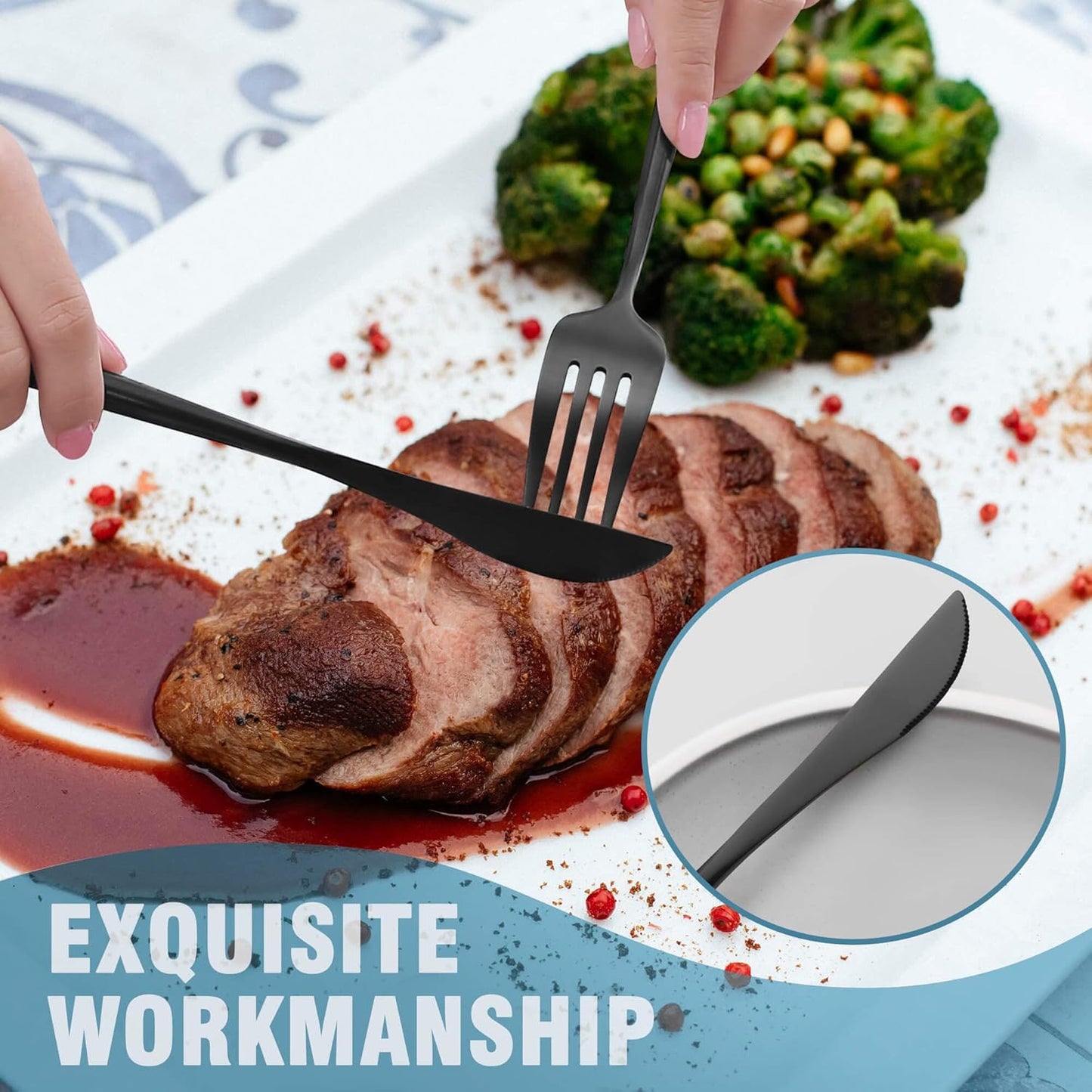 Matte Black Silverware Set for 4,Modern Stainless Steel Brushed Cutlery Set,20-Pieces Heavy Duty Flatware Set,Knives Spoons and Forks Set Utensils Set, Satin Finish, Dishwasher Safe