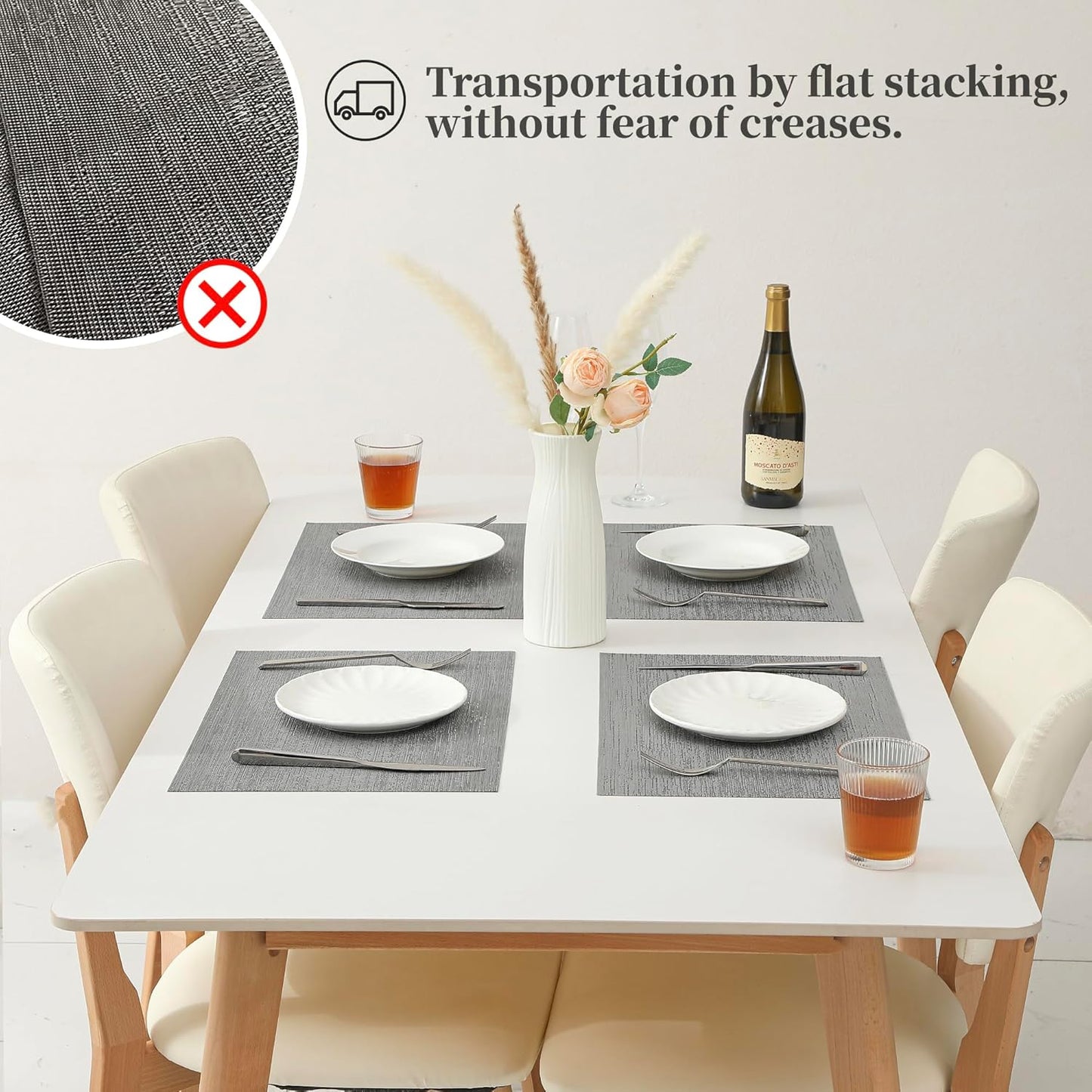 Leetaltree 6PC Grey& 6PC Beige Placemats Set of 12 - Heat Resistant Non-Slip Place mats for Dining Table, Washable Durable PVC Vinyl Woven Table Mats(6PC Grey&6PC Beige), Grey&beige