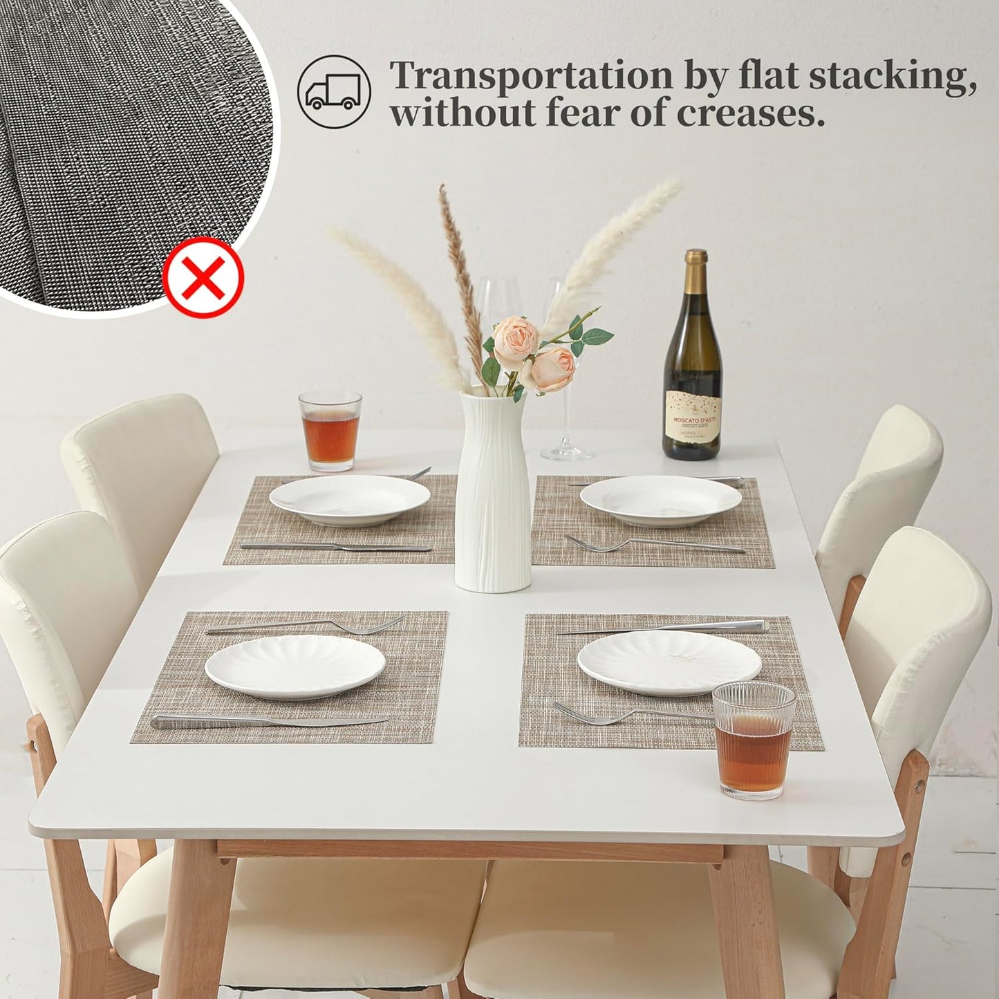 Leetaltree Linen Yellow Placemats Set of 12 - Heat Resistant Non-Slip Place mats for Dining Table, Washable Durable PVC Vinyl Woven Table Mats(Linen Yellow, 12)