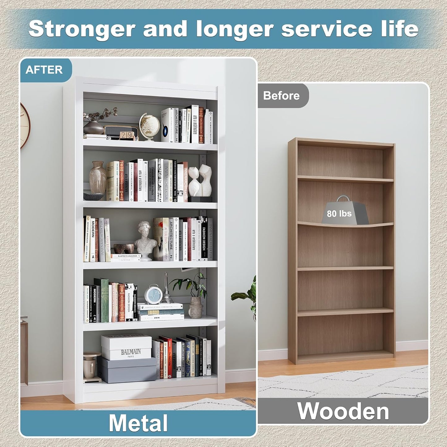 Bookcase, 5-Shelf Industrial Bookshelf, Large Storage Space, Adjustable Bookshelves, Perfect for Living Room, Home Office, Garage, Ideal for WFH Essentials & Home Office Upgrade