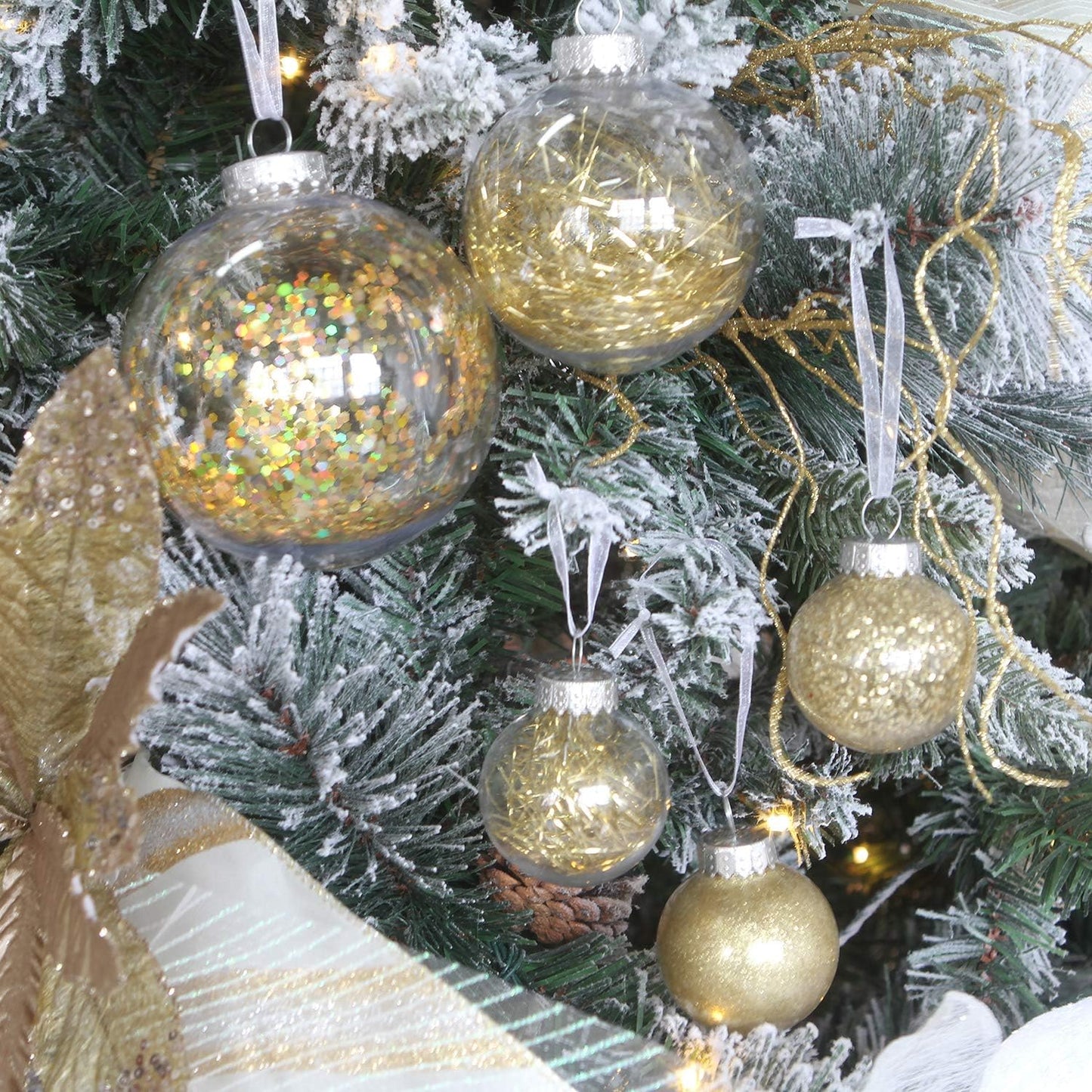 Sea Team 50mm/1.97" Shatterproof Clear Plastic Christmas Tree Ball Ornaments Set, Decorative Hanging Transparent Xmas Baubles with Stuffed Delicate Decorations (30 Counts, Gold)