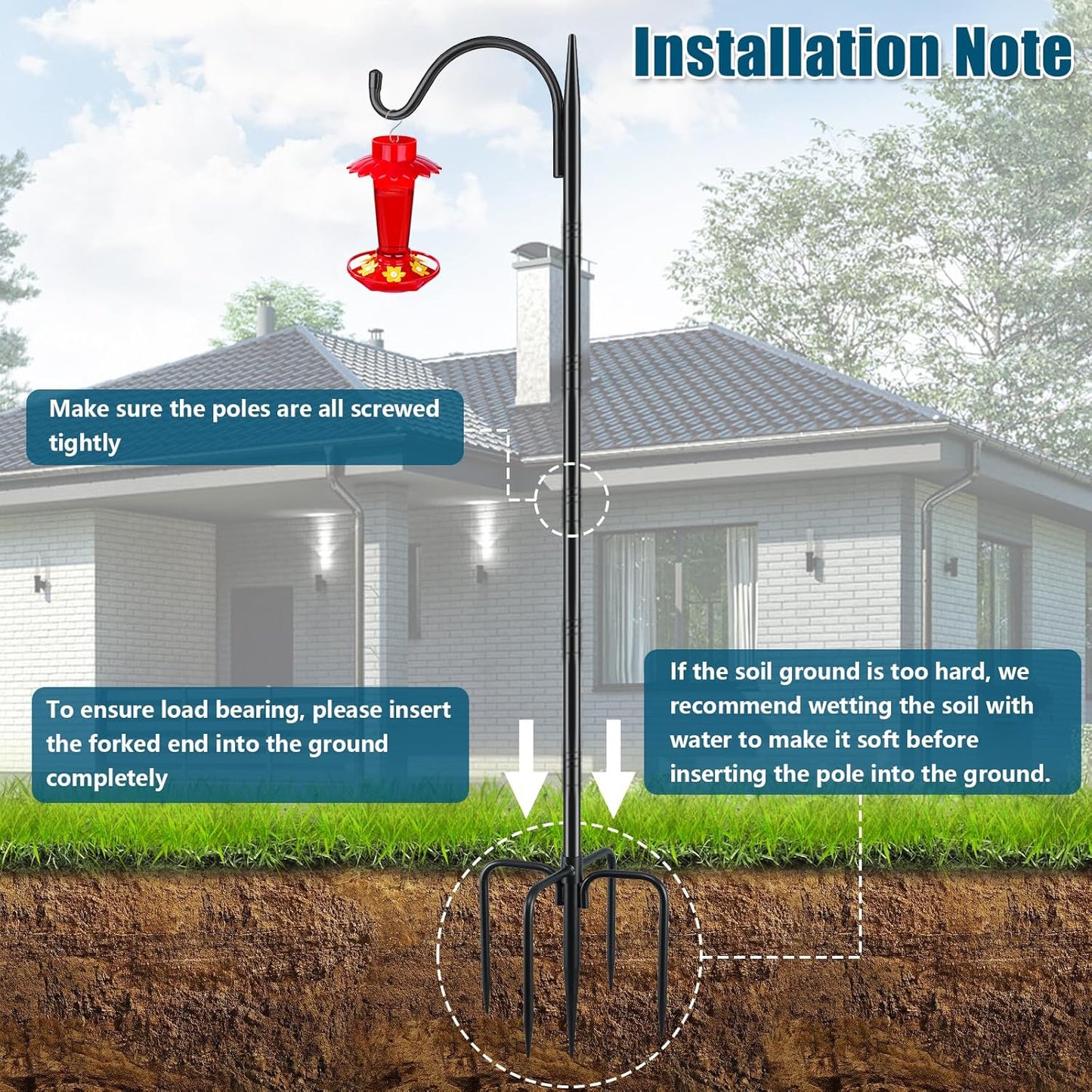 Gtongoko 47 inch Small Shepherds Hooks for Outdoor with 5 Prongs, Adjustable Bird Feeder Pole Garden Hooks for Hanging Lanterns, Plants Baskets, Hummingbird Feeders, 1 Pack