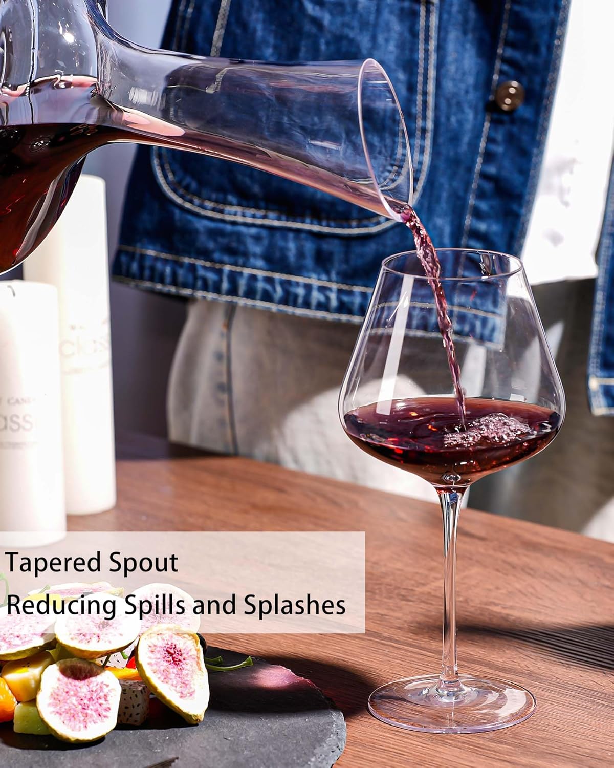 JBHO Full Bottle Wine Decanter with 2pcs Red Wine Glasses and Cleaning Beads, 21 oz Burgundy Wine Glasses, 56 oz Wine Carafe Aerator and Glasses Set, Wine Decanter and Glass Set