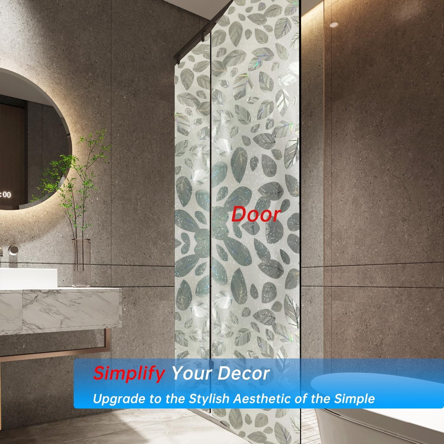 Window Privacy Film with Installation Tools,Static Cling, Anti UV, Heat Control, Ideal for Home Shower Office Glass Door (Leaf White (Glue-Free), 23.6X78.7Inch)