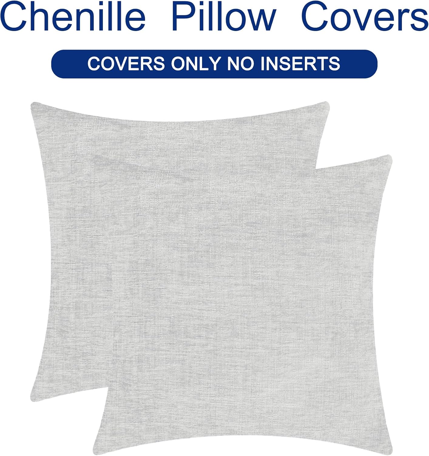CaliTime Throw Pillow Covers Decorative 18 X 18 Inches Pack of 2 Cozy Chenille Cushion Cases for Couch Sofa Bed Living Room Home Moonbeam Gray