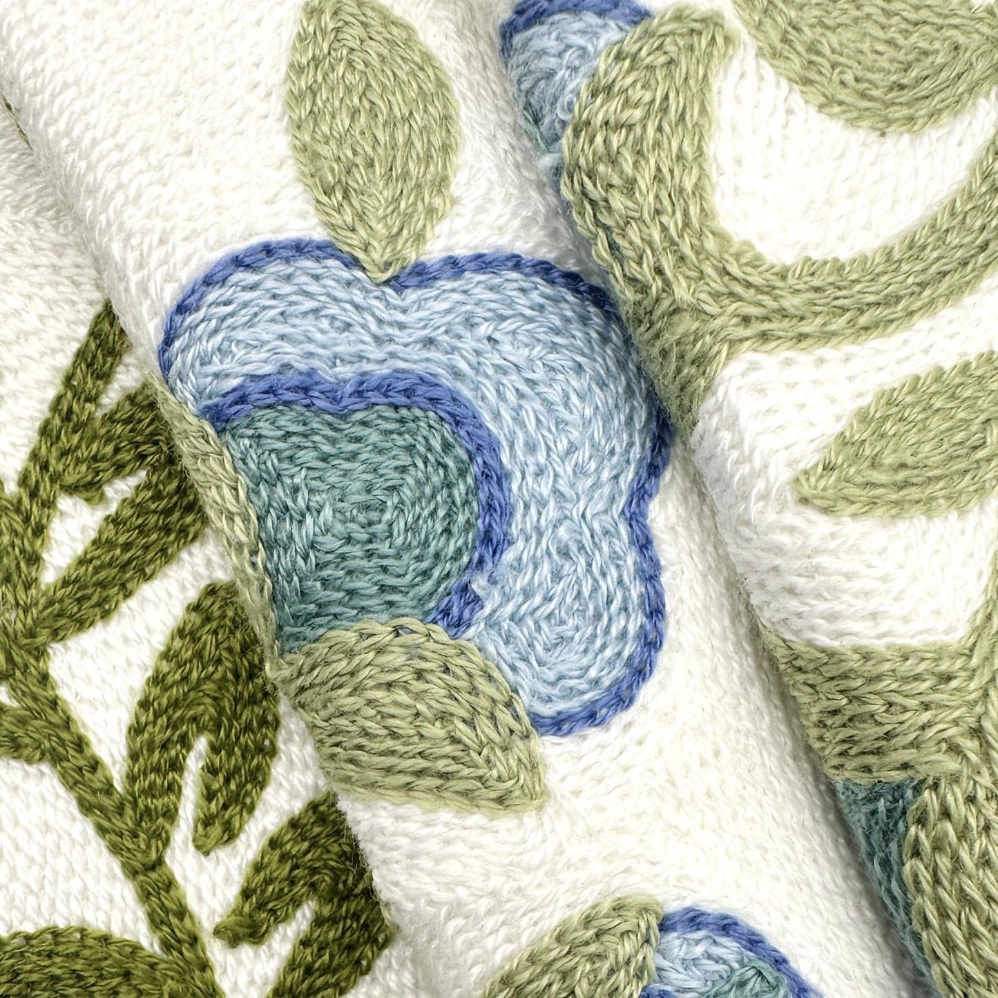 Alysheer Floral Embroidered Summer Decorative Throw Pillow Cover 18"x 18", Farmhouse Cottage Blue Flowers Green Leaves Knit Pattern Cotton Canvas Cushion Case for Sofa Couch Bed Living Room Decor