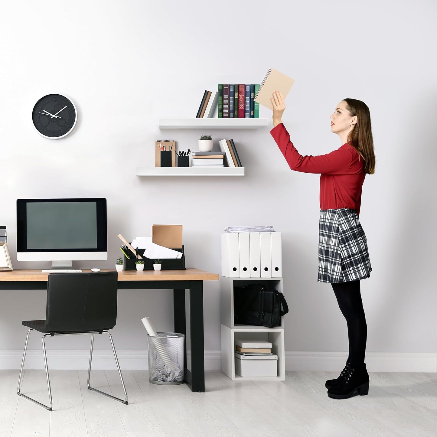 Sorbus Floating Shelves for Wall, Bathroom Shelves Wall Mounted for Kitchen, Bedroom, Bathroom Storage Over Toilet, Hanging Book Shelf for Wall Home Decor Living Room (White, 2 Pack)