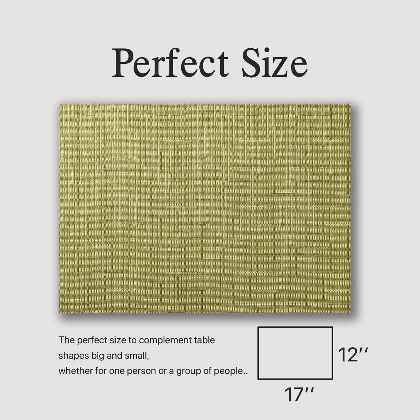 Placemats Set of 12 - Easy Clean Woven Vinyl Placemats for Dining Table, Indoor/Outdoor Place Mats, Washable PVC Table Mats (Pea Green)