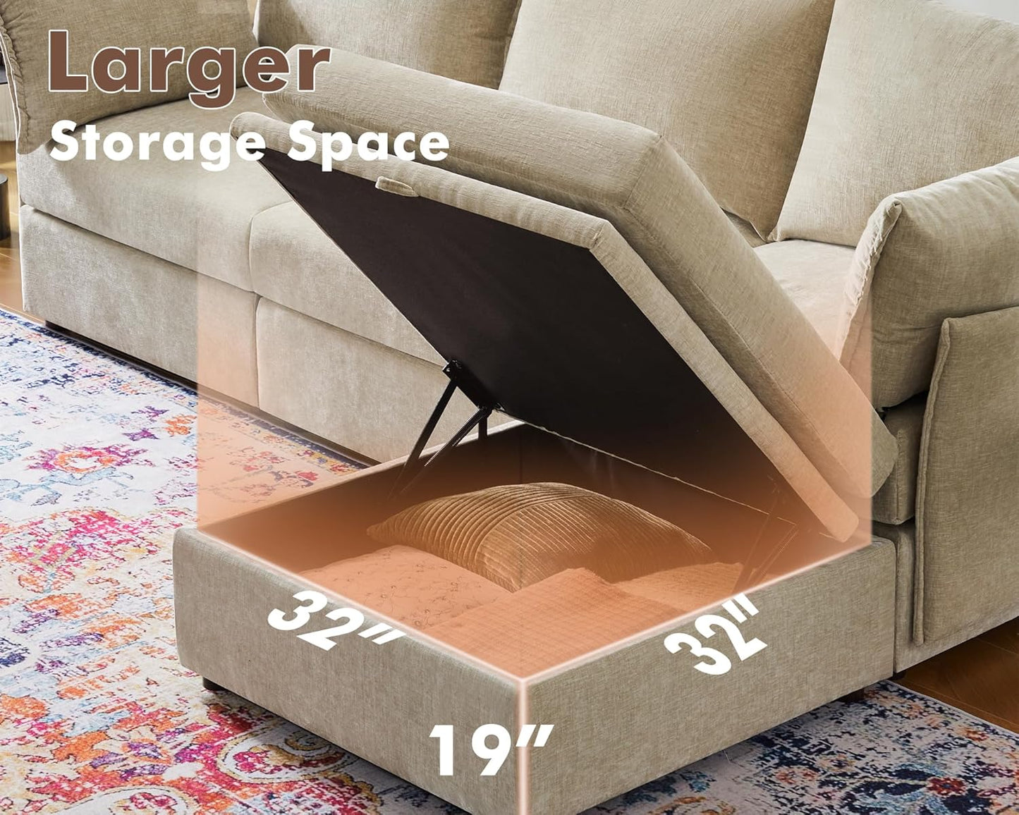 102.6" Modular Sectional Sofa, L Shaped Couch Set for Living Room, 3-Seater Comfy Cloud Couches with Movable Storage Ottoman,DIY Combination - Chenille Beige