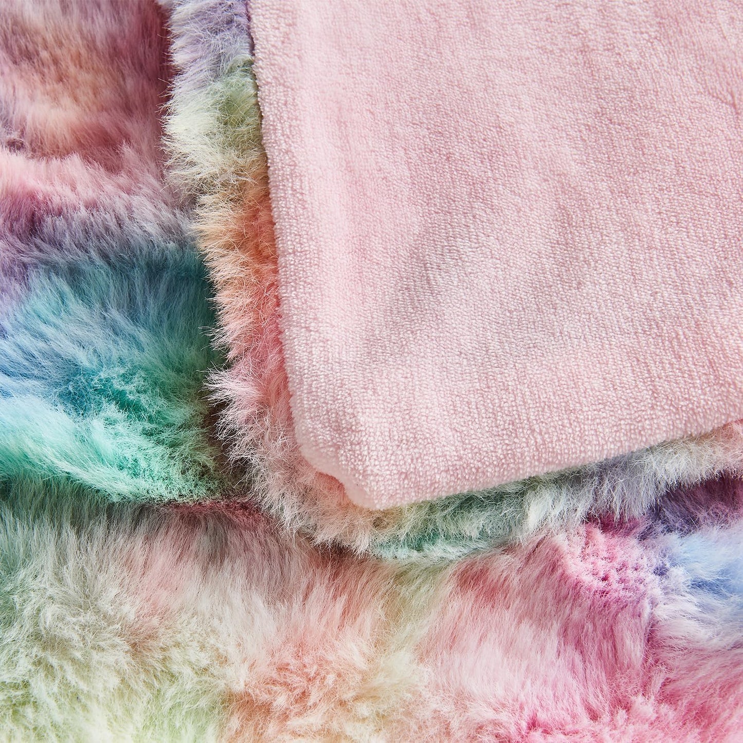 Lotus Karen King Size Faux Fur Blanket Rainbow - Big Bubble Rabbit Fluff Blanket for Bed, Large Fluffy Fuzzy Cozy Blanket, Thick Furry Plush Shaggy Blankets, 108x90 Inches
