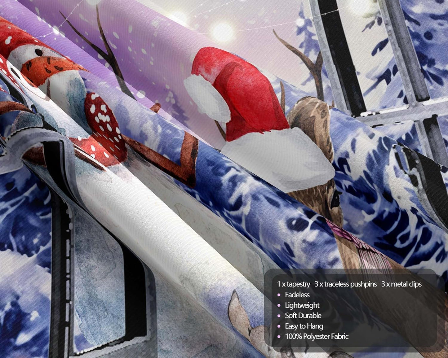 QGHOT Christmas Window Tapestry Wall Hanging Christmas Backdrop Winter Window Wall Decor Xmas Snowman Deer Tapestries for Bedroom Living Room Dorm Holiday Party Decoration, Extra Large