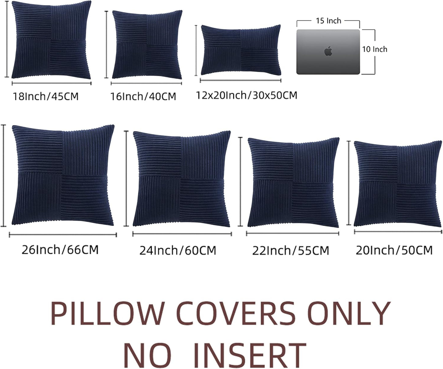 Fancy Homi 2 Packs Navy Blue Samll Decorative Throw Pillow Covers 12x12 Inch with for Couch Bed Sofa, Rustic Farmhouse Boho Home Decor, Soft Corss Patchwork Corduroy Square Cushion Case 30x30 cm