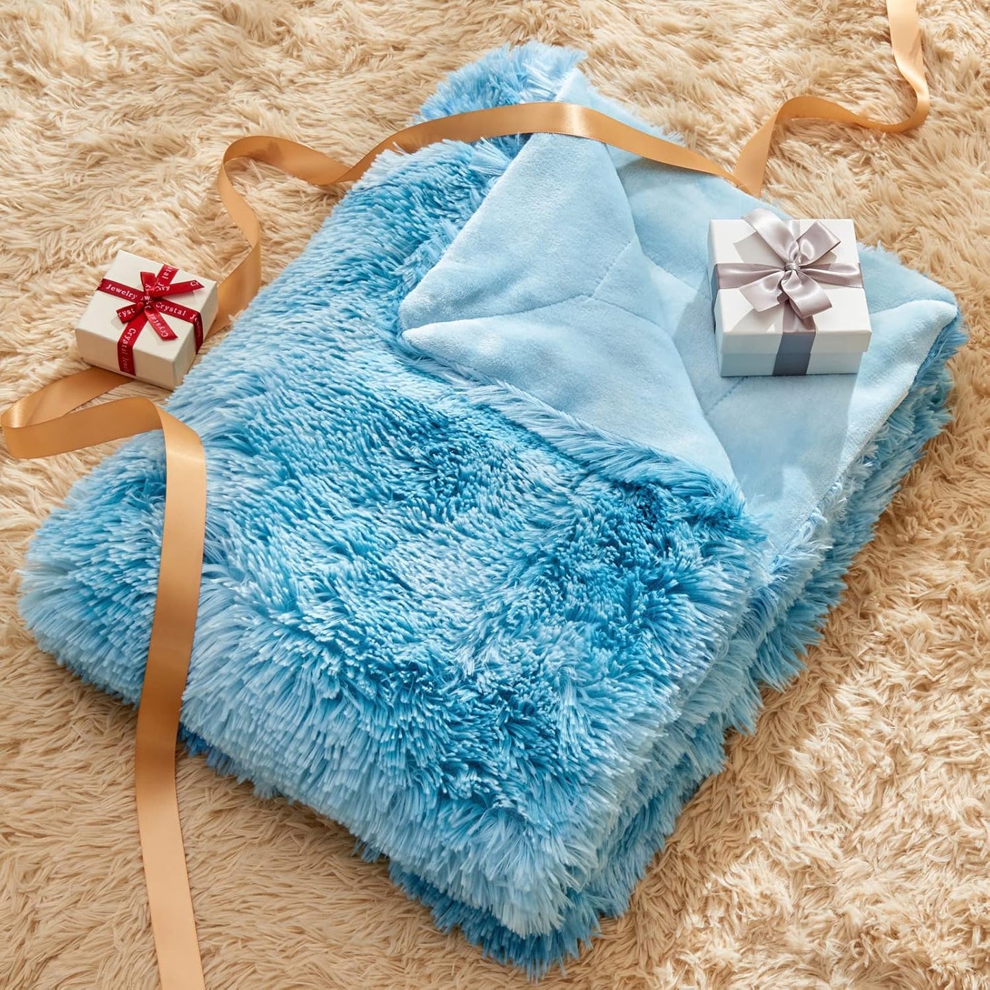 GONAAP Fuzzy Faux Fur Throw Blanket Twin Size Tie-dye Ocean Blue Super Soft Cozy Plush Fuzzy Shaggy Blanket for Couch Sofa Bed (Tie-dye Ocean Blue, Twin(60"x80"))