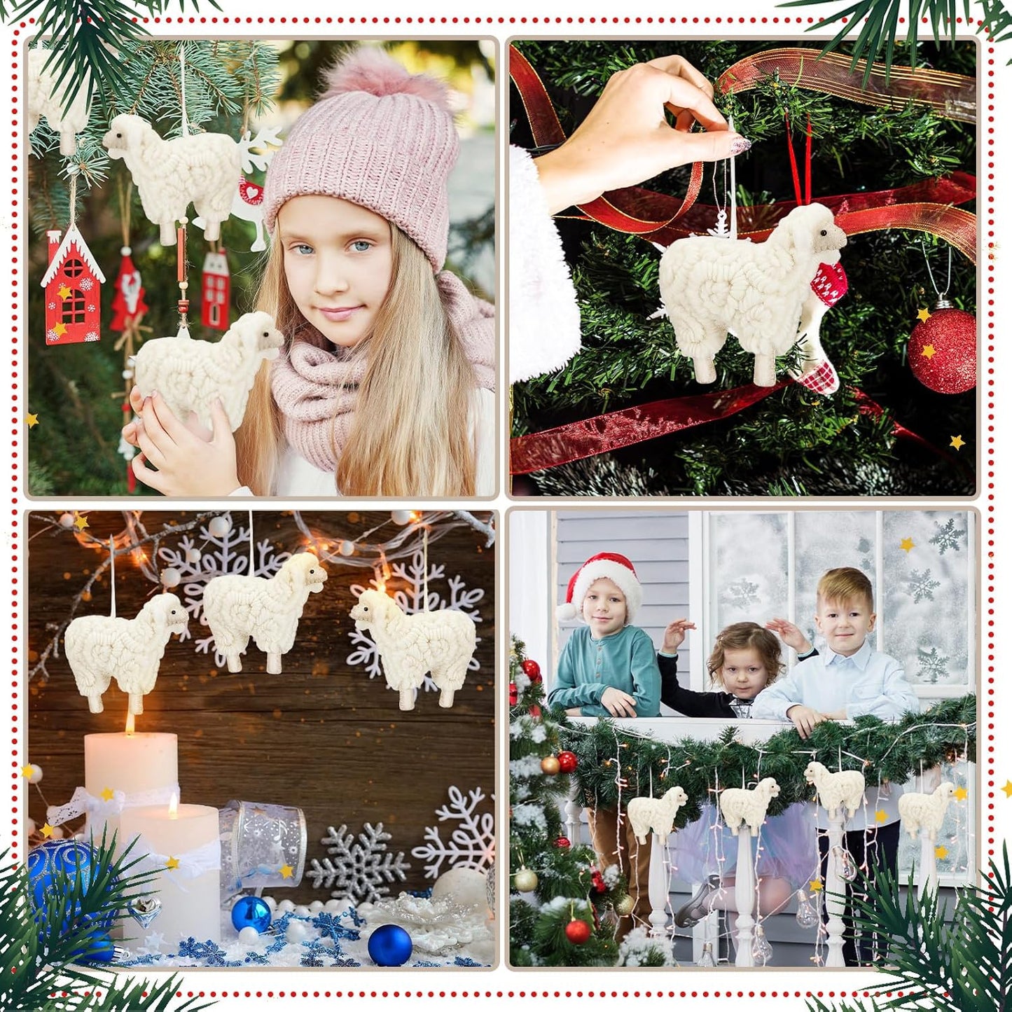 Jenaai 3 Pieces Felt Sheep Christmas Ornaments Sheep Decorative Hanging Ornaments Vintage Farm Wooly Lamb Tree Xmas Pendant Curly Decor for Holiday Figurines Gifts (Classic)