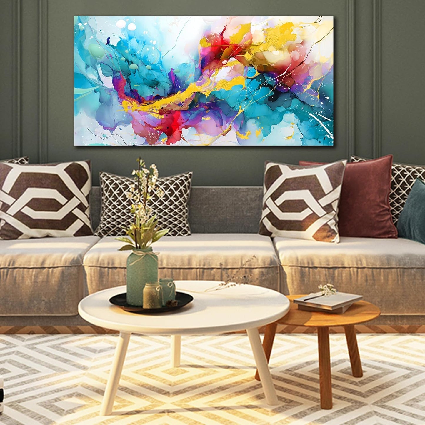 LAOTOART Abstract Canvas Wall-Art for Living Room - Colorful Wall Art Bedroom Office Artwork Wall Decor Ready to Hang Size 24" x 48"