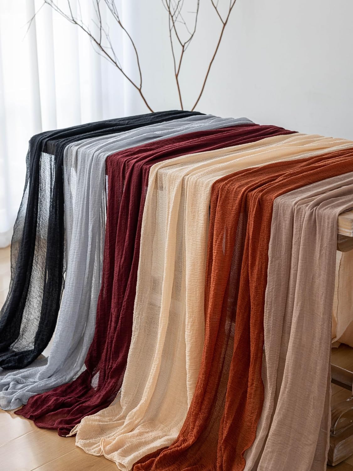 3pcs Fall Terracotta Table Runner Rust Gauze Rustic Cheesecloth 120 Inch 10 FT for Wedding Baby Shower Bridal Shower Birthday Engagement Garden Party Sheer Boho Thanksgiving Decorations