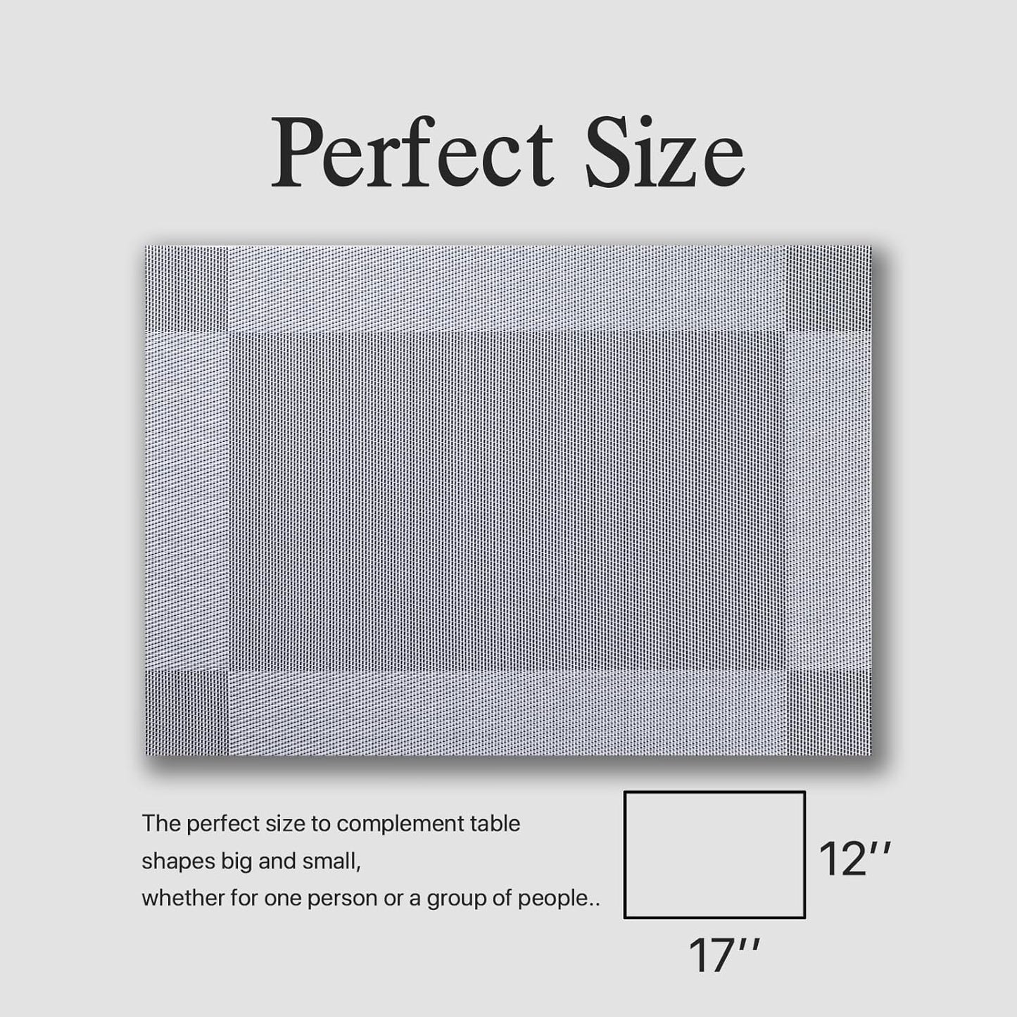 Placemats Set of 6 - Easy Clean Woven Vinyl Placemats for Dining Table, Indoor/Outdoor Place Mats, Washable PVC Table Mats (Silver Cube)