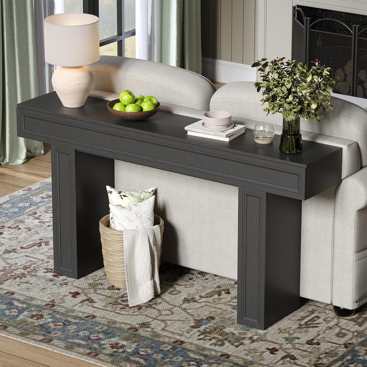 Rresyet 63 Inch Long Console Table, Sofa Table Behind Sofa, Wooden Entryway Table, Farmhouse Entryway Table for Entry, Hallway, Living Room (Black)