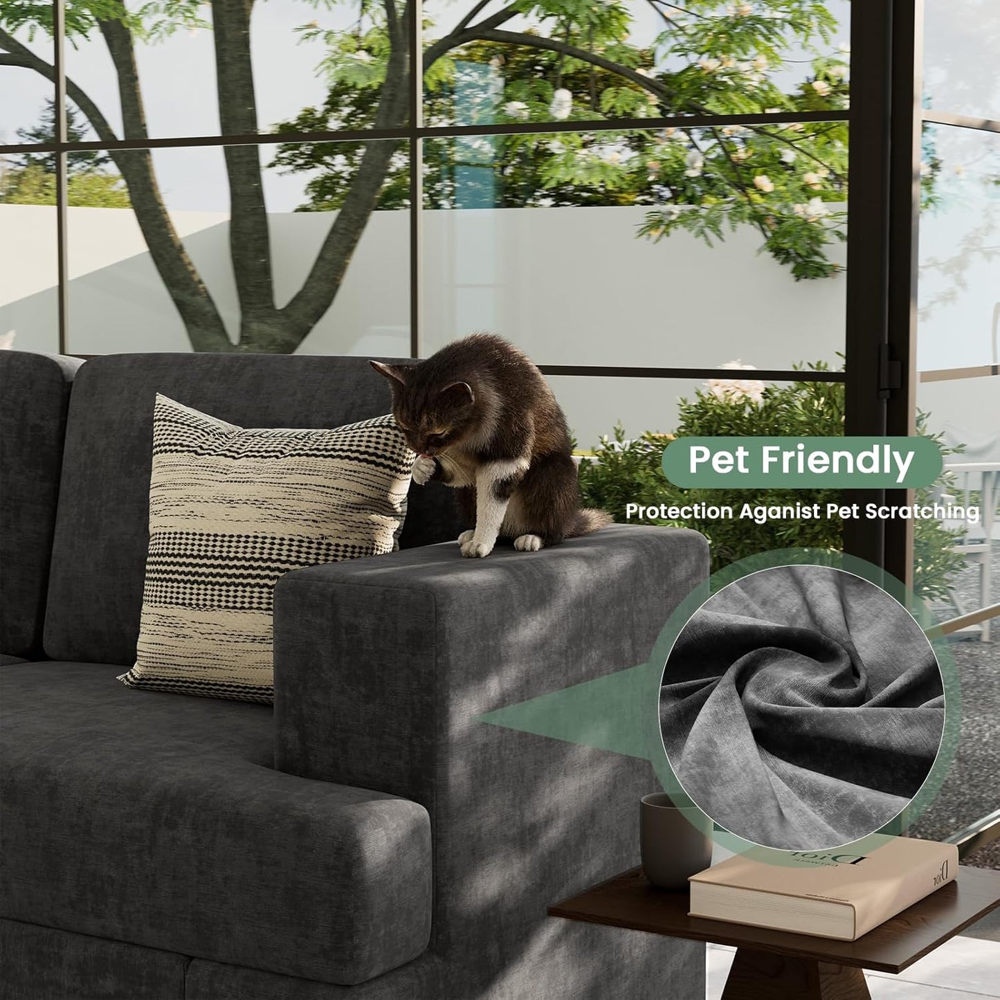 Sofa, 63” Comfy Loveseat Sofa with Deep Seats, Couch for Living Room, Modern Sleeper Couch, Dark Grey Chenille