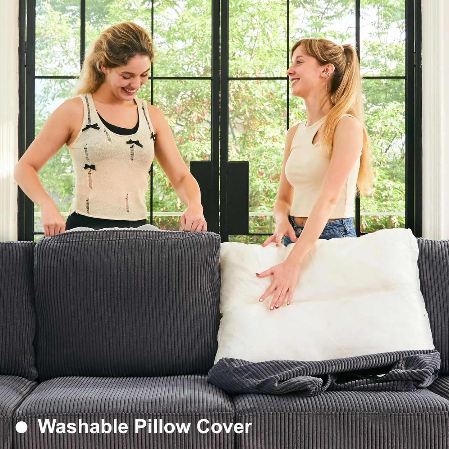 Belffin Large 15 Seat Modular Sectional Sofa with Storage Seat Corduroy Sleeper Sectional Sofa Bed Oversized Convertible Modular Couch for Living Room Dark Grey